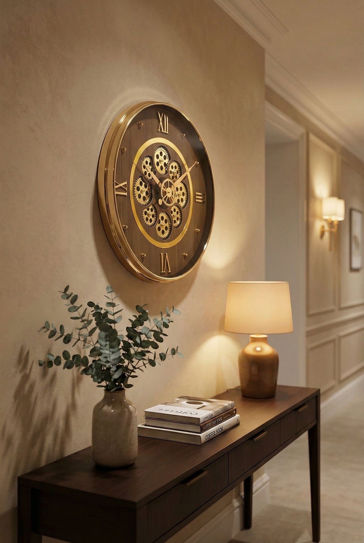 Modern Luxury Skeleton Wall Clock 14 Inch – Silent Quartz Roman Numeral Design