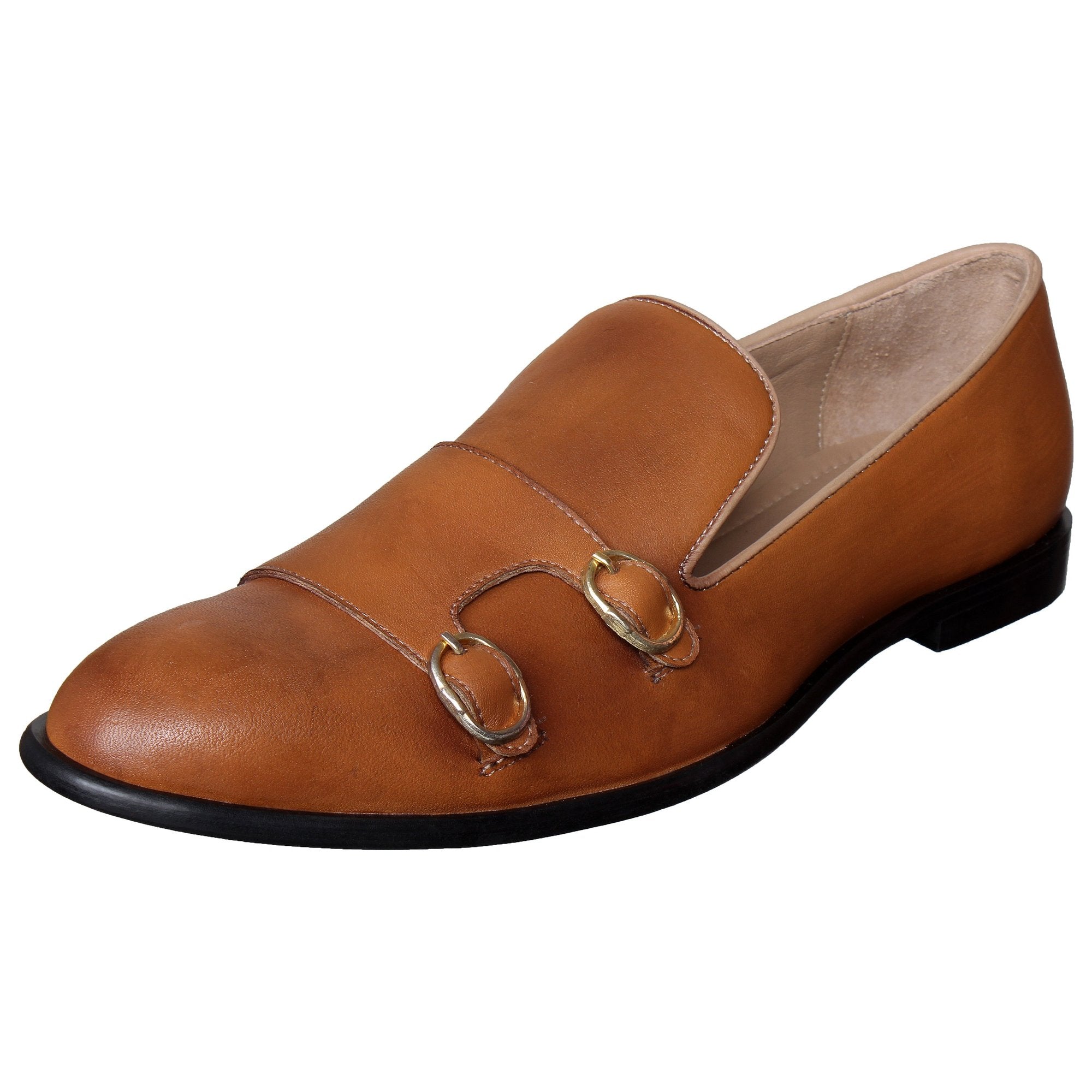 Tan Monk Strap Slipons For Men-FunkyTradition