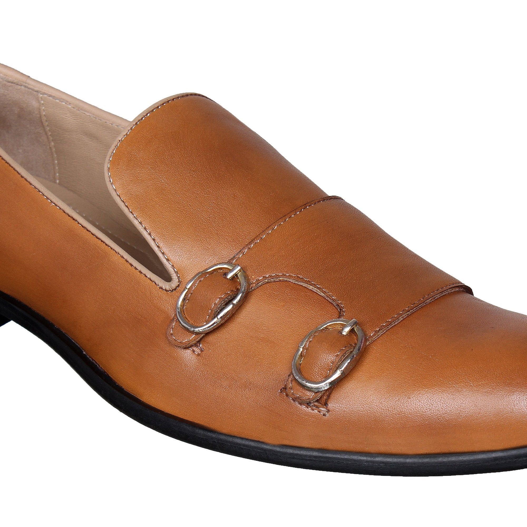 Tan Monk Strap Slipons For Men-FunkyTradition