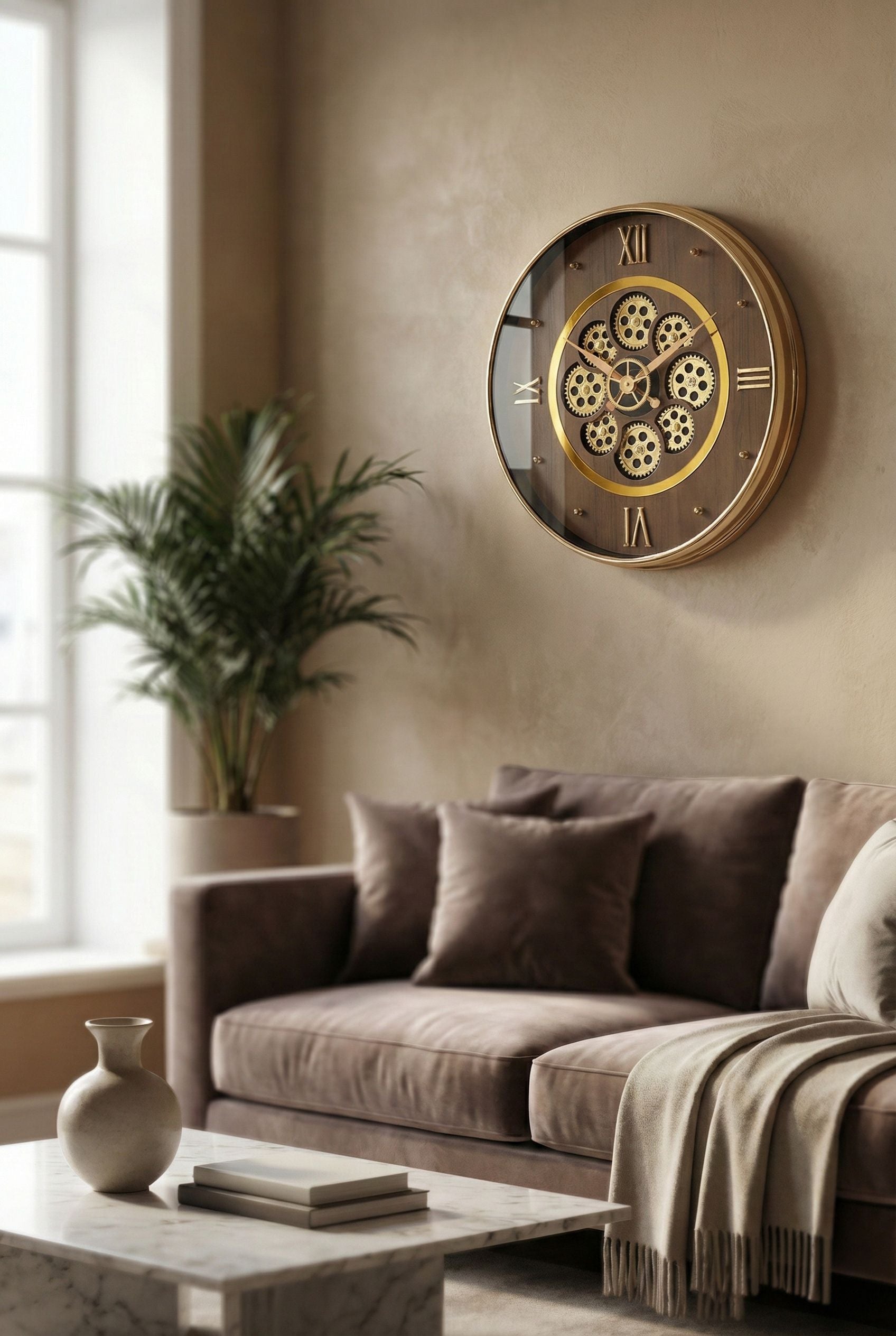 Modern Luxury Skeleton Wall Clock 14 Inch – Silent Quartz Roman Numeral Design