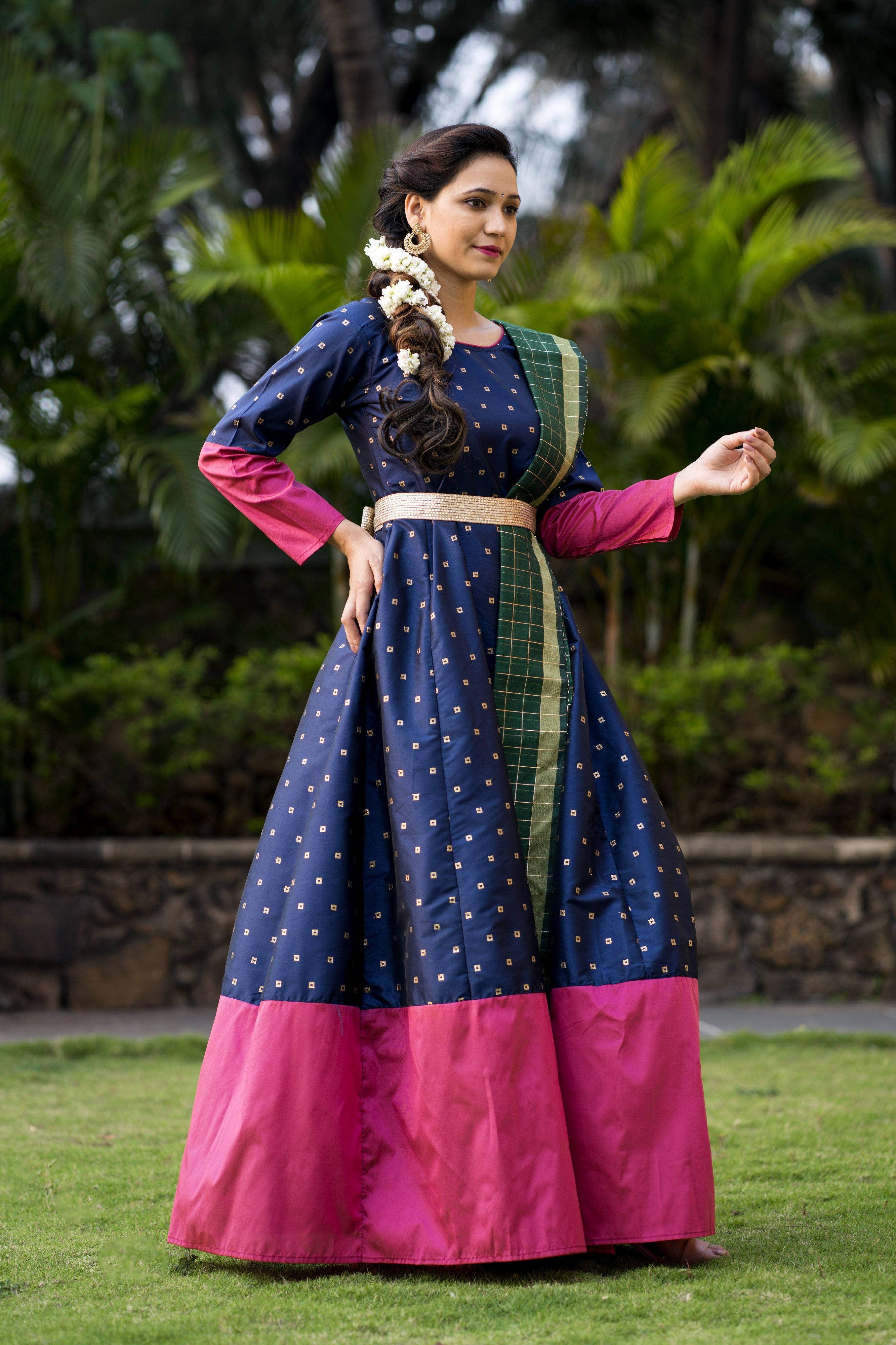 Adorable Designer Wear Blue Satin Silk Anarkali Gown With Silk Chanderi Dupatta- Adiba Fashion