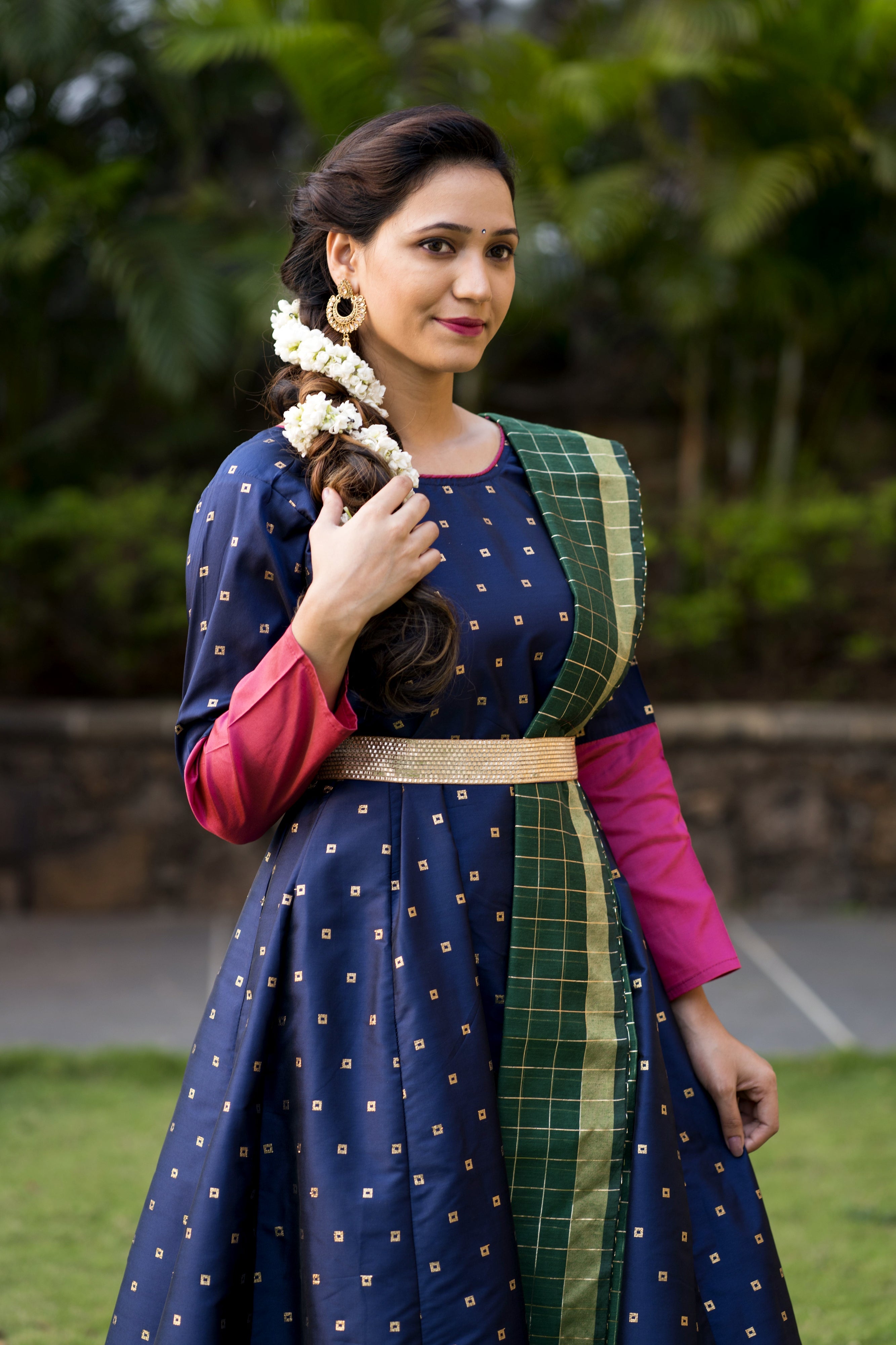 Adorable Designer Wear Blue Satin Silk Anarkali Gown With Silk Chanderi Dupatta- Adiba Fashion