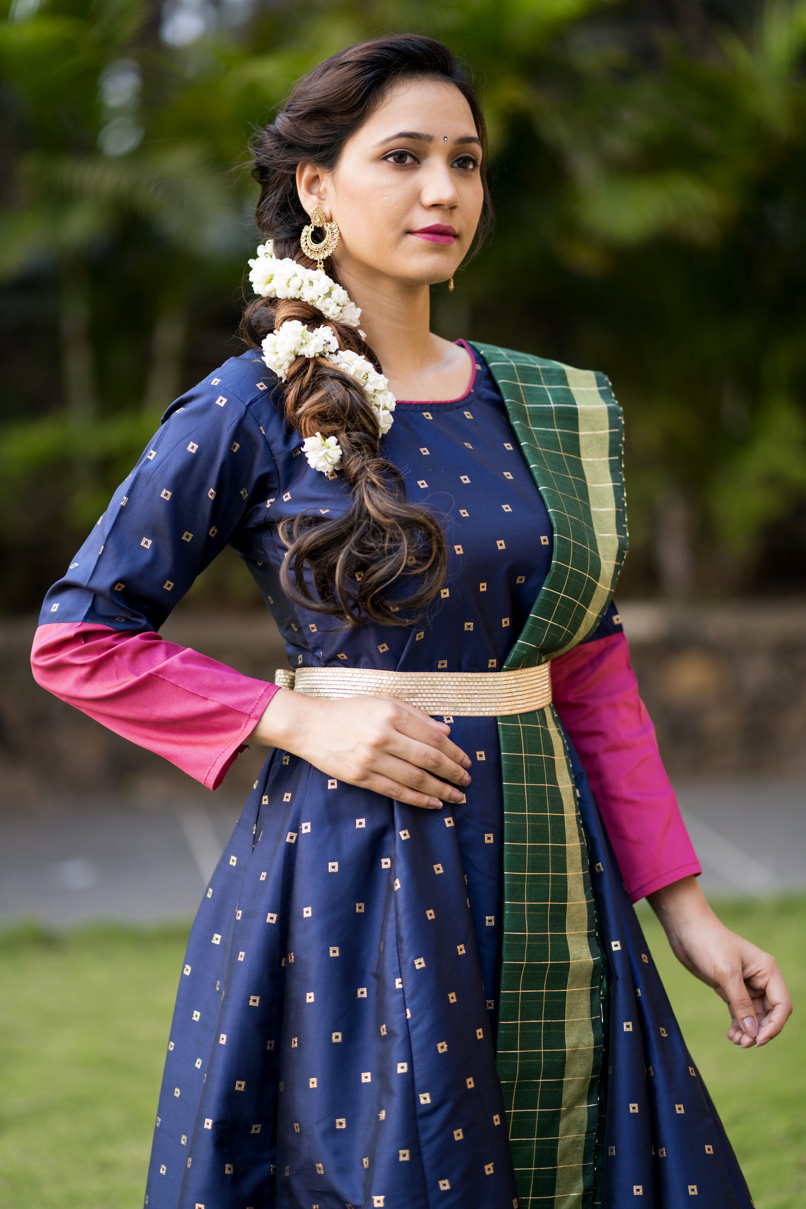Adorable Designer Wear Blue Satin Silk Anarkali Gown With Silk Chanderi Dupatta- Adiba Fashion