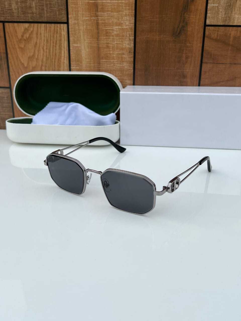 Geometric Slim Frame Sunglasses with Sculpted Side Detail - FunkyTradition