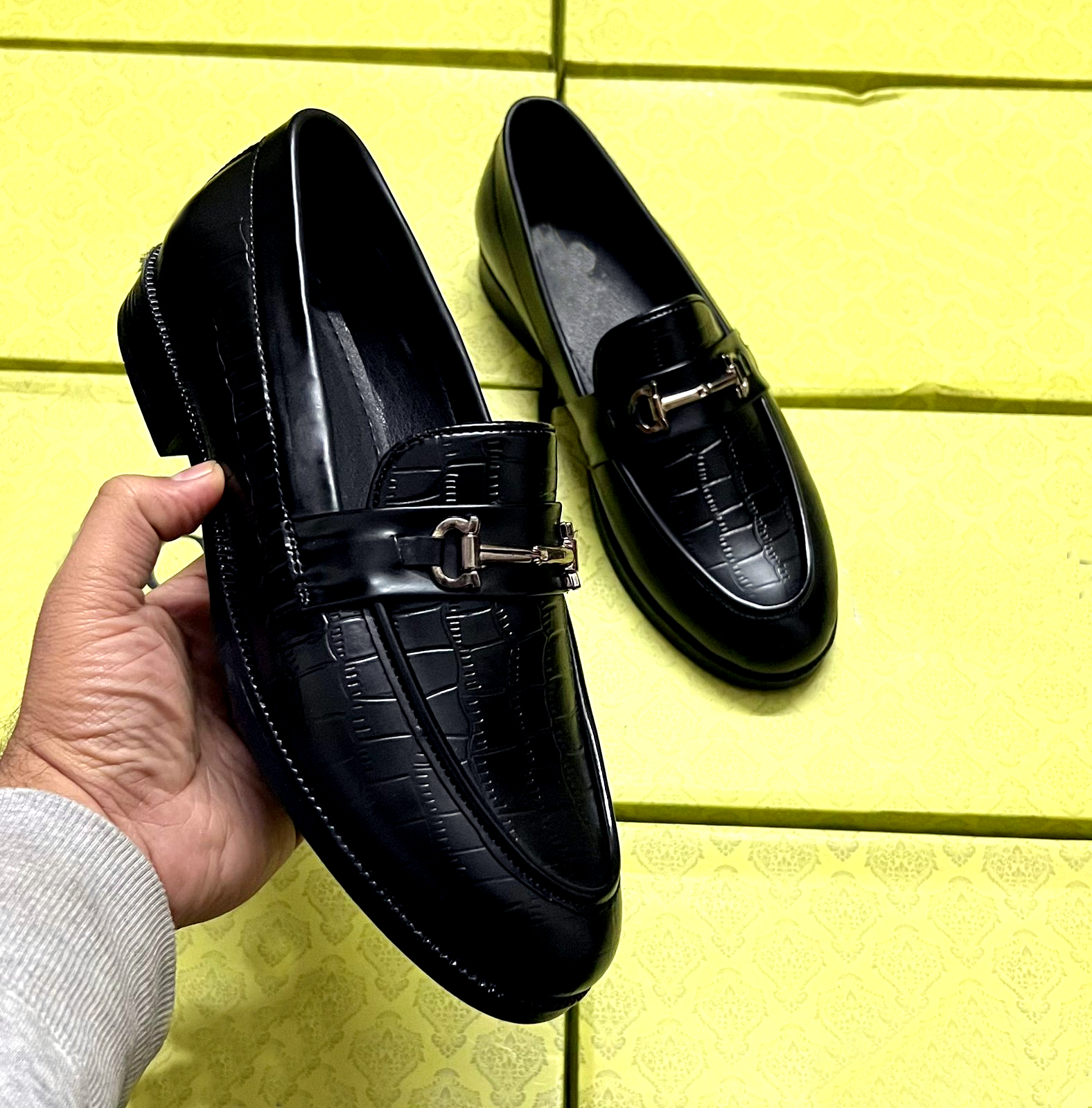 Attractive Croc Pattern Black Moccasins Casual And Party Wear Shoes For Men- FunkyTradition