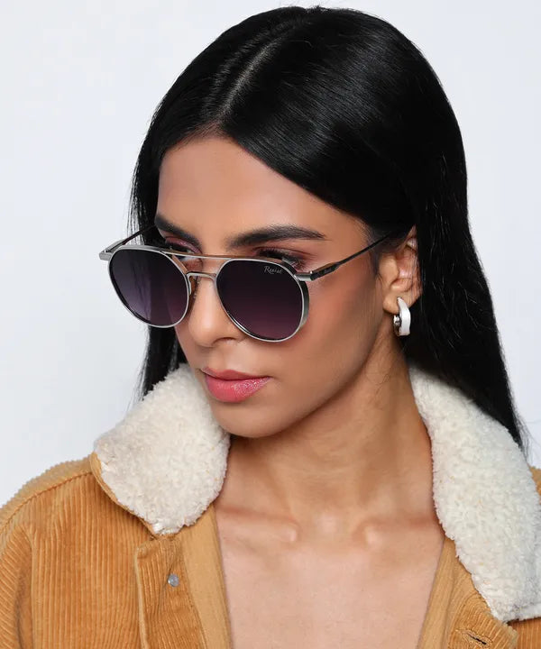 Attractive UV Protected Silver Black Gradient Round Sunglasses For Men & Women- FunkyTradition