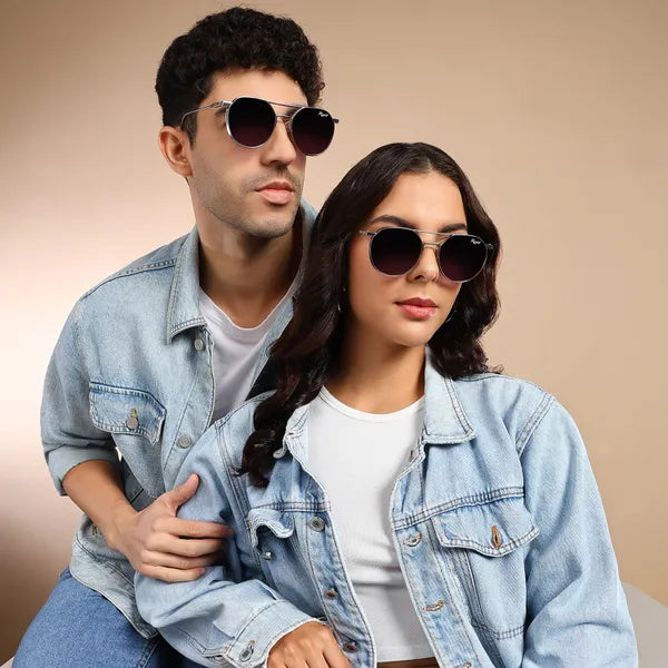 Attractive UV Protected Silver Black Gradient Round Sunglasses For Men & Women- FunkyTradition
