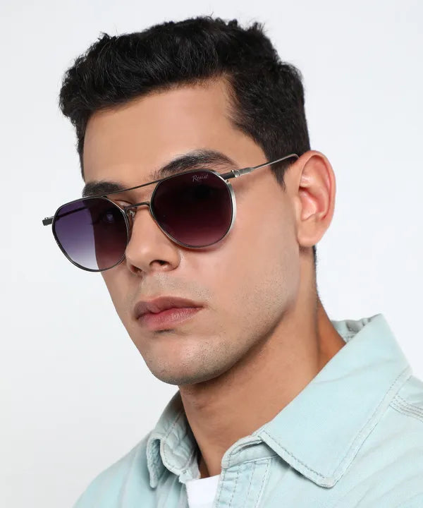 Attractive UV Protected Silver Black Gradient Round Sunglasses For Men & Women- FunkyTradition