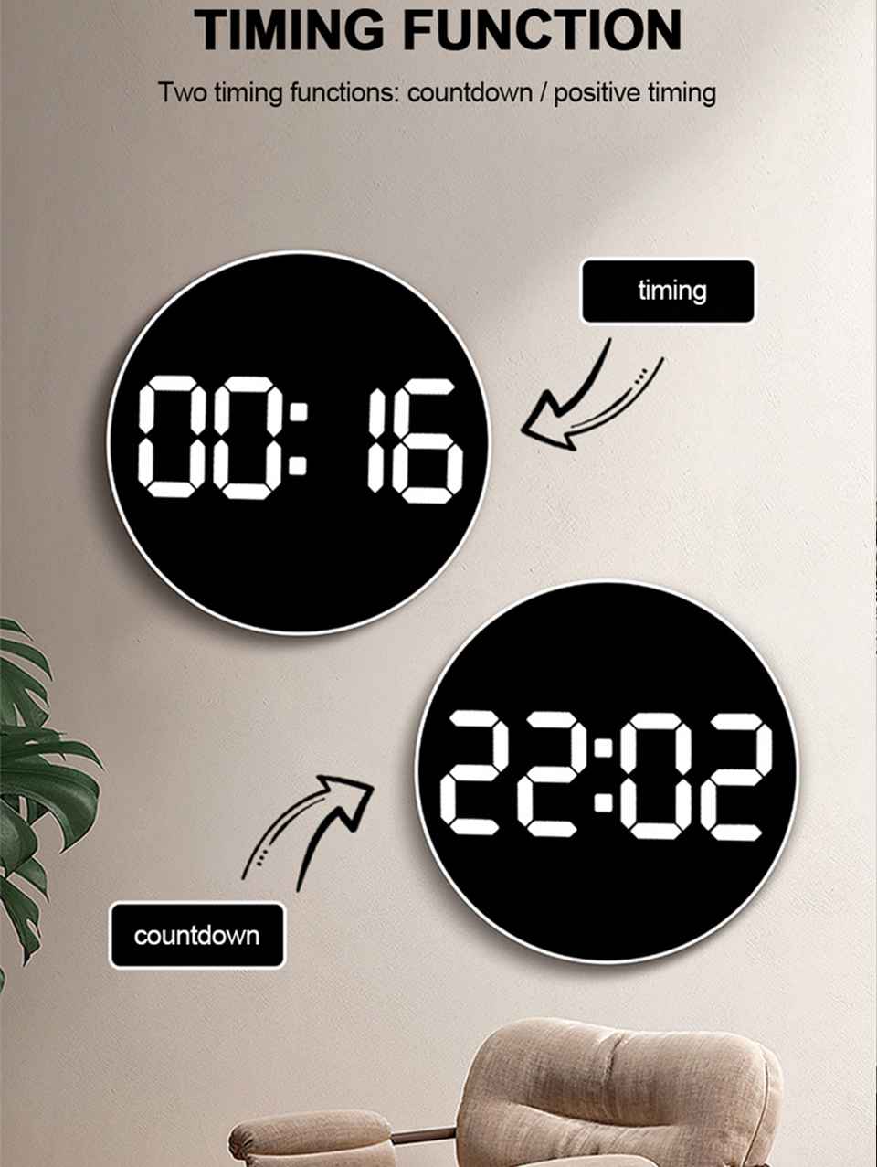 Modern LED Digital Wall Clock with Dual Alarms & Holiday Display | 10-Inch USB-Powered Clock