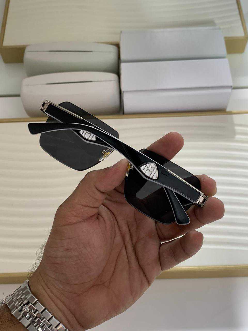 Elite Rimless Rectangular Sunglasses - Black Lens with White & Silver Luxury Accent Arms | Sleek Designer Inspired Eyewear