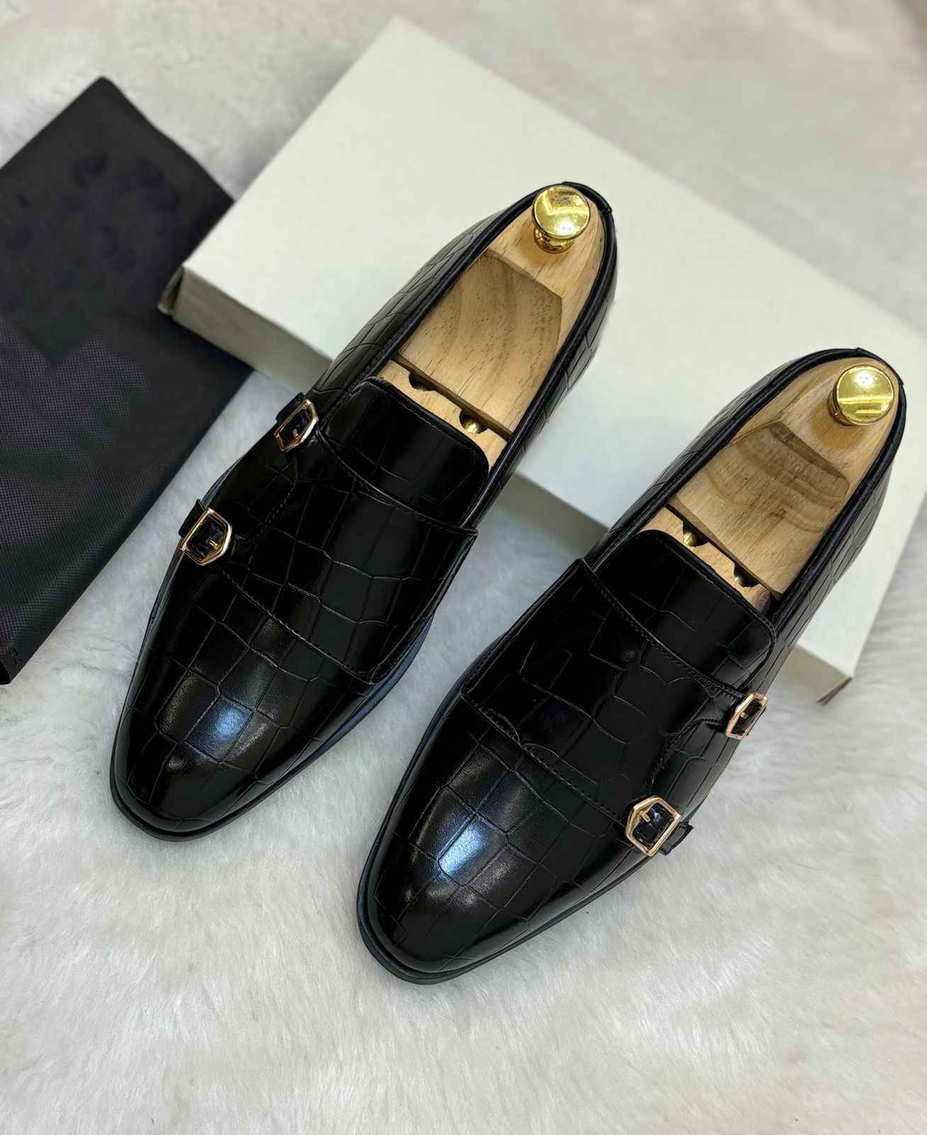 Black Monk Strap Slip-ons for Men - Handcrafted Leather Loafers by FunkyTradition