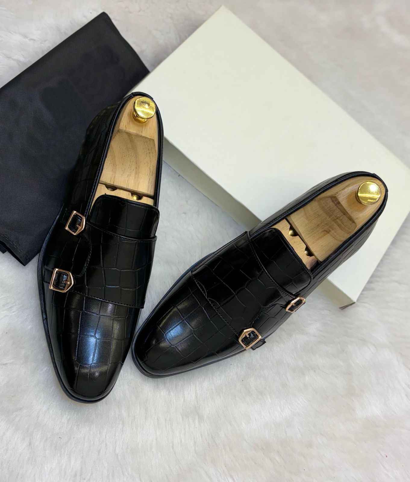 Black Monk Strap Slip-ons for Men - Handcrafted Leather Loafers by FunkyTradition