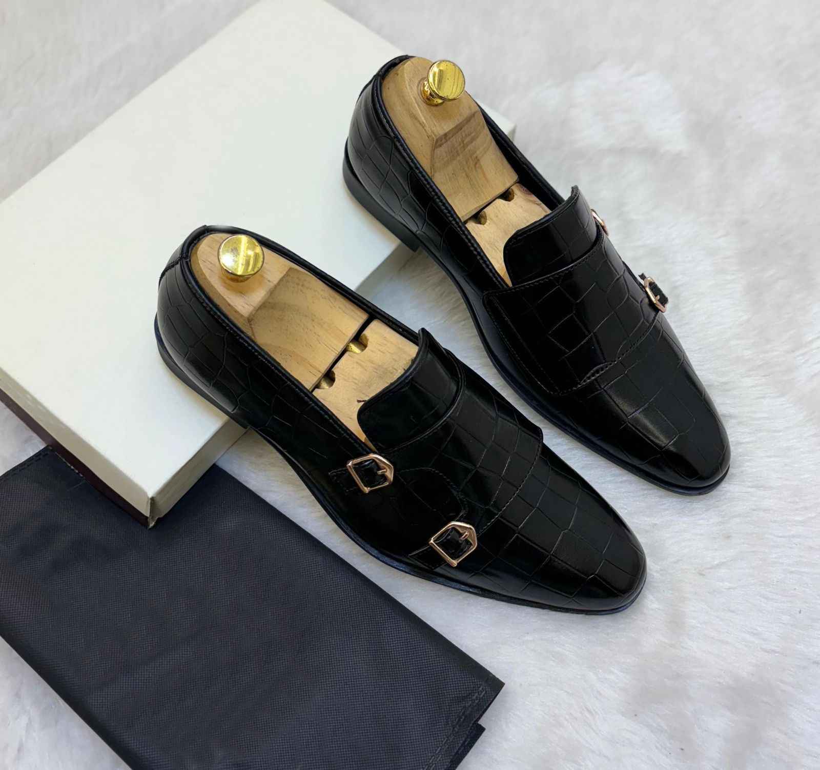 Black Monk Strap Slip-ons for Men - Handcrafted Leather Loafers by FunkyTradition