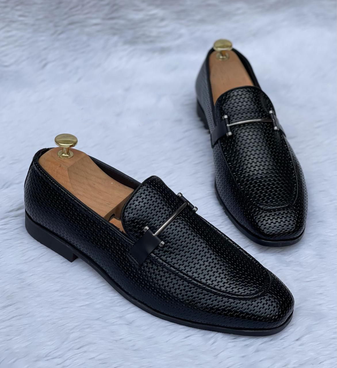 Black Woven Moccasin Loafer For Office Wear And Casual Wear- FunkyTradition