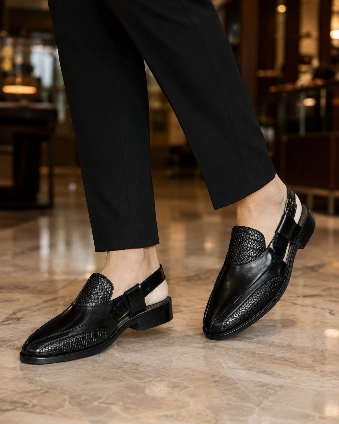 Black woven Peshawari chappal for men premium footwear