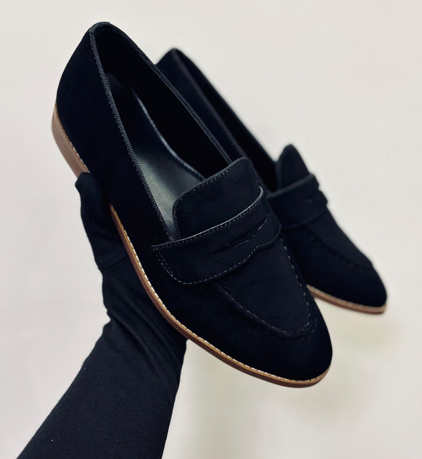 Black and Beige Suede Penny Loafers for Men- Classic and Elegant Slip-Ons by FunkyTradition