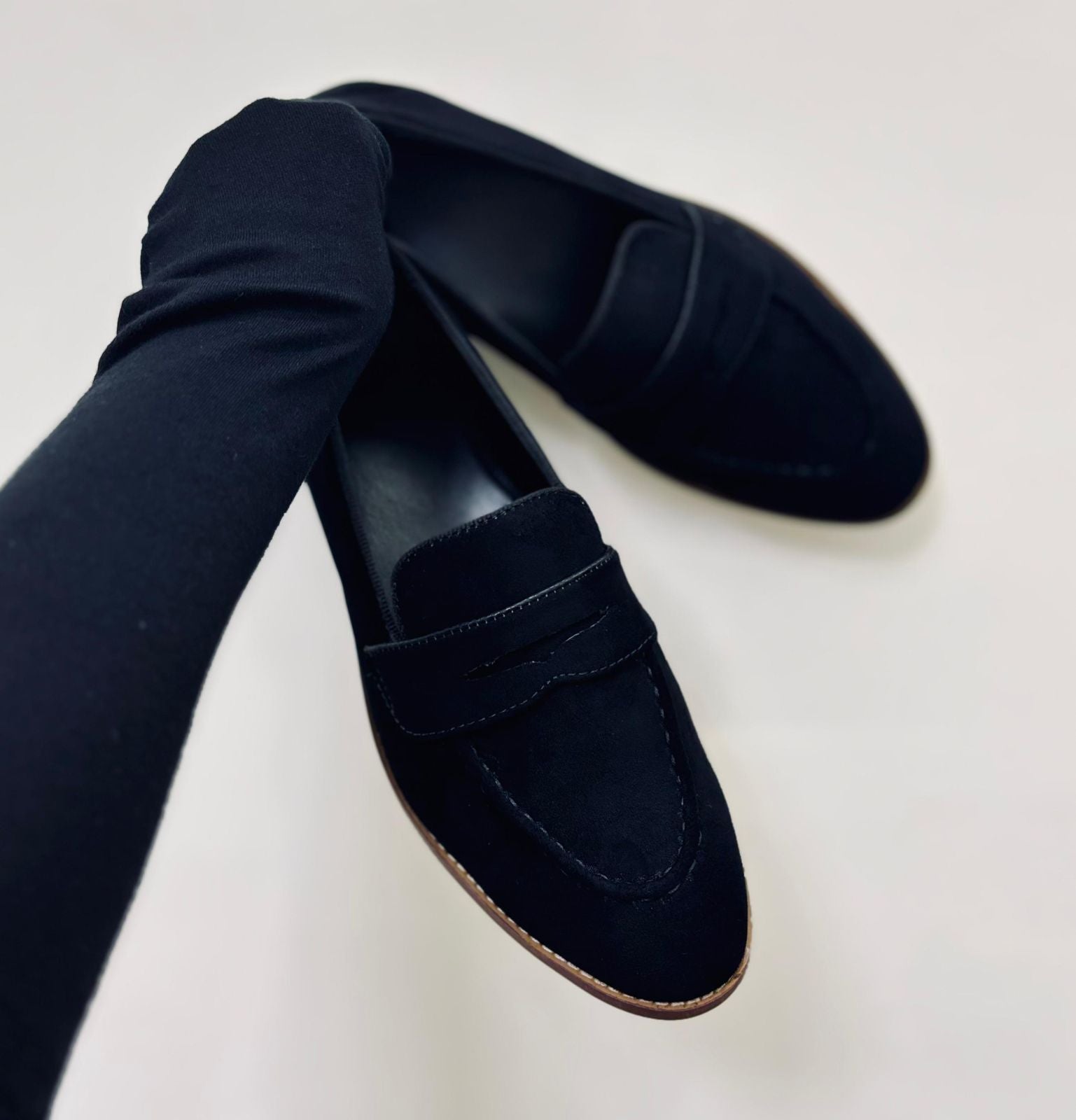 Black and Beige Suede Penny Loafers for Men- Classic and Elegant Slip-Ons by FunkyTradition