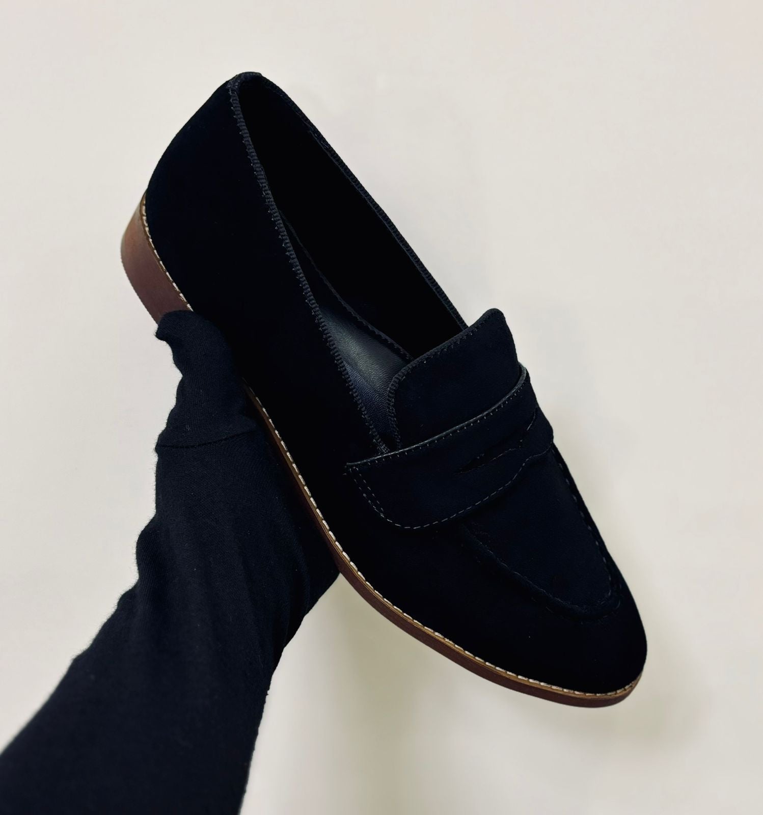 Black and Beige Suede Penny Loafers for Men- Classic and Elegant Slip-Ons by FunkyTradition