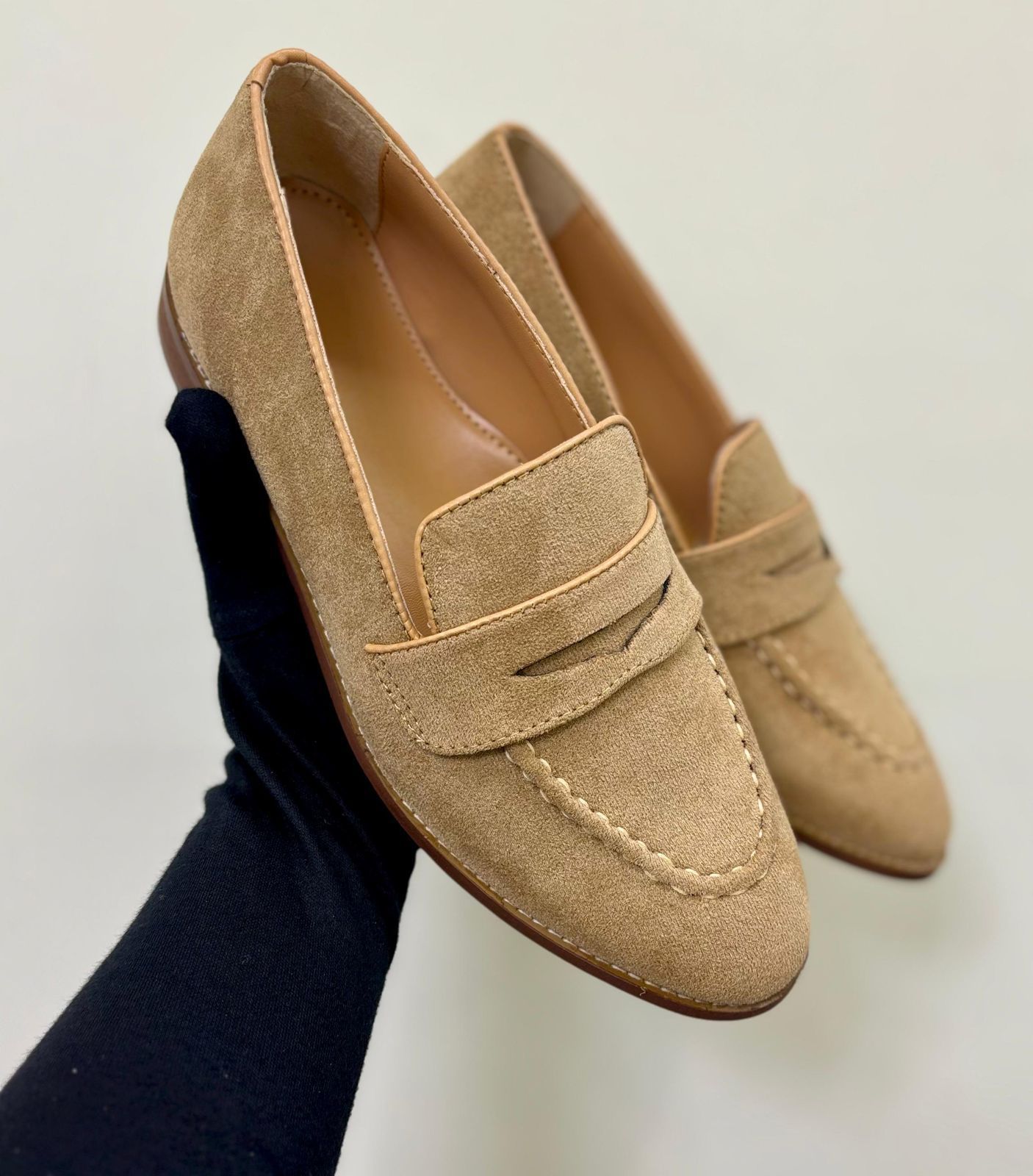 Black and Beige Suede Penny Loafers for Men- Classic and Elegant Slip-Ons by FunkyTradition