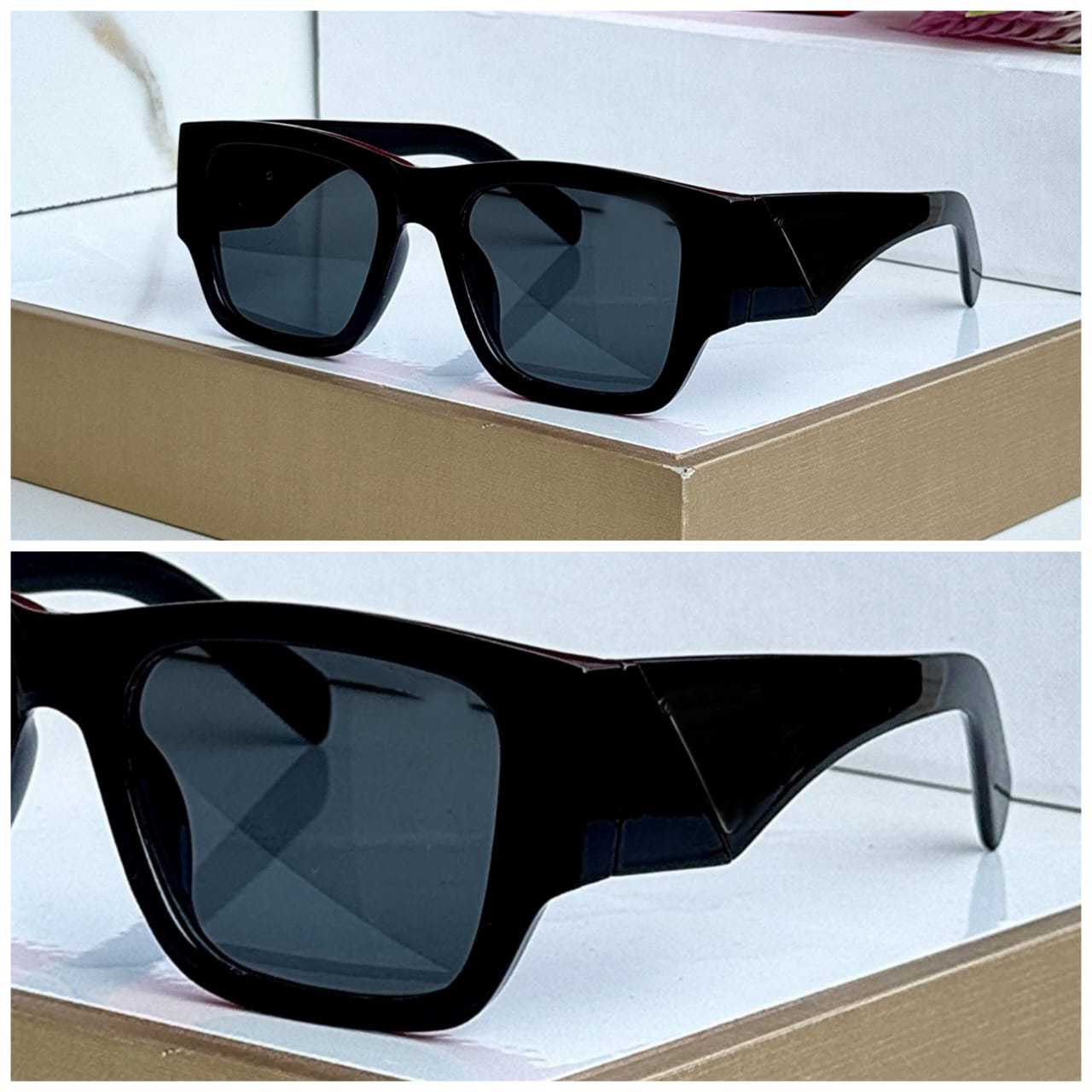 Bold Rectangular Sunglasses with Wide Tapered Arms - Black