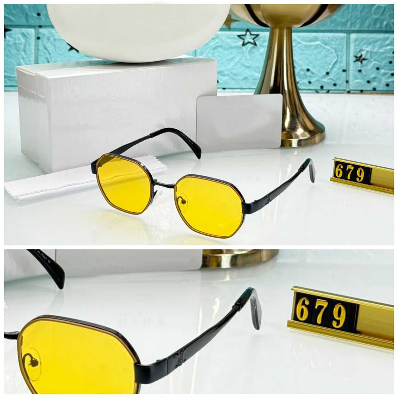 Bold Yellow Lens Hexagonal Sunglasses - Matte Black Frame | FunkyTradition