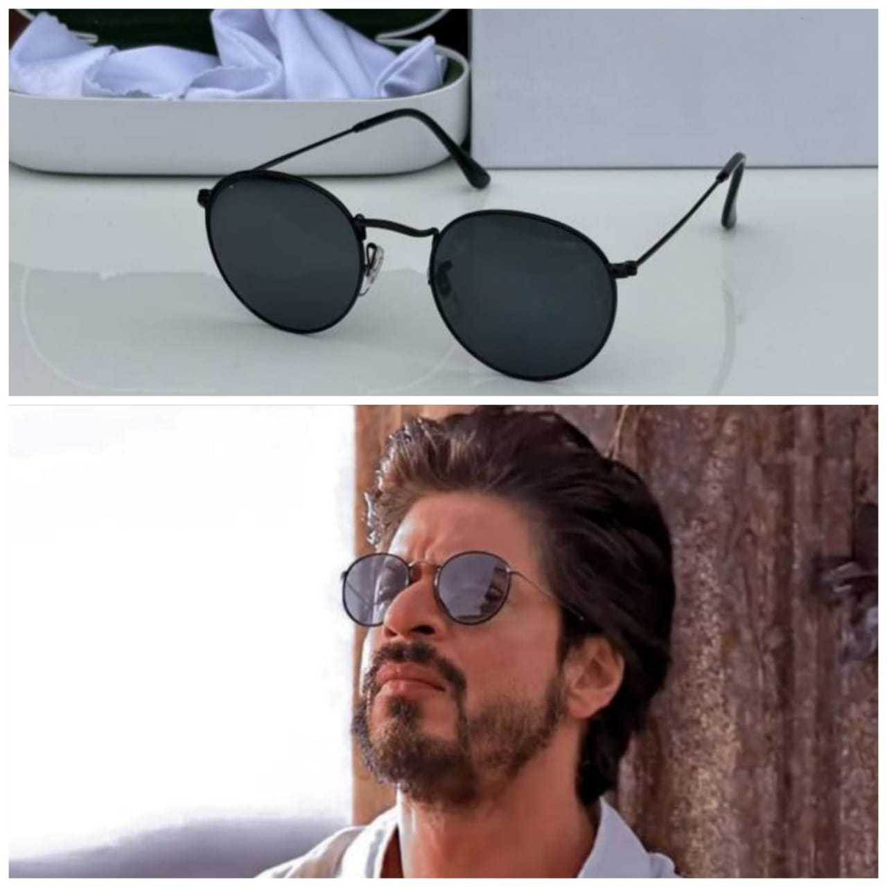 Bollywood actor Shah Rukh Khan wearing black round metal sunglasses with the product.