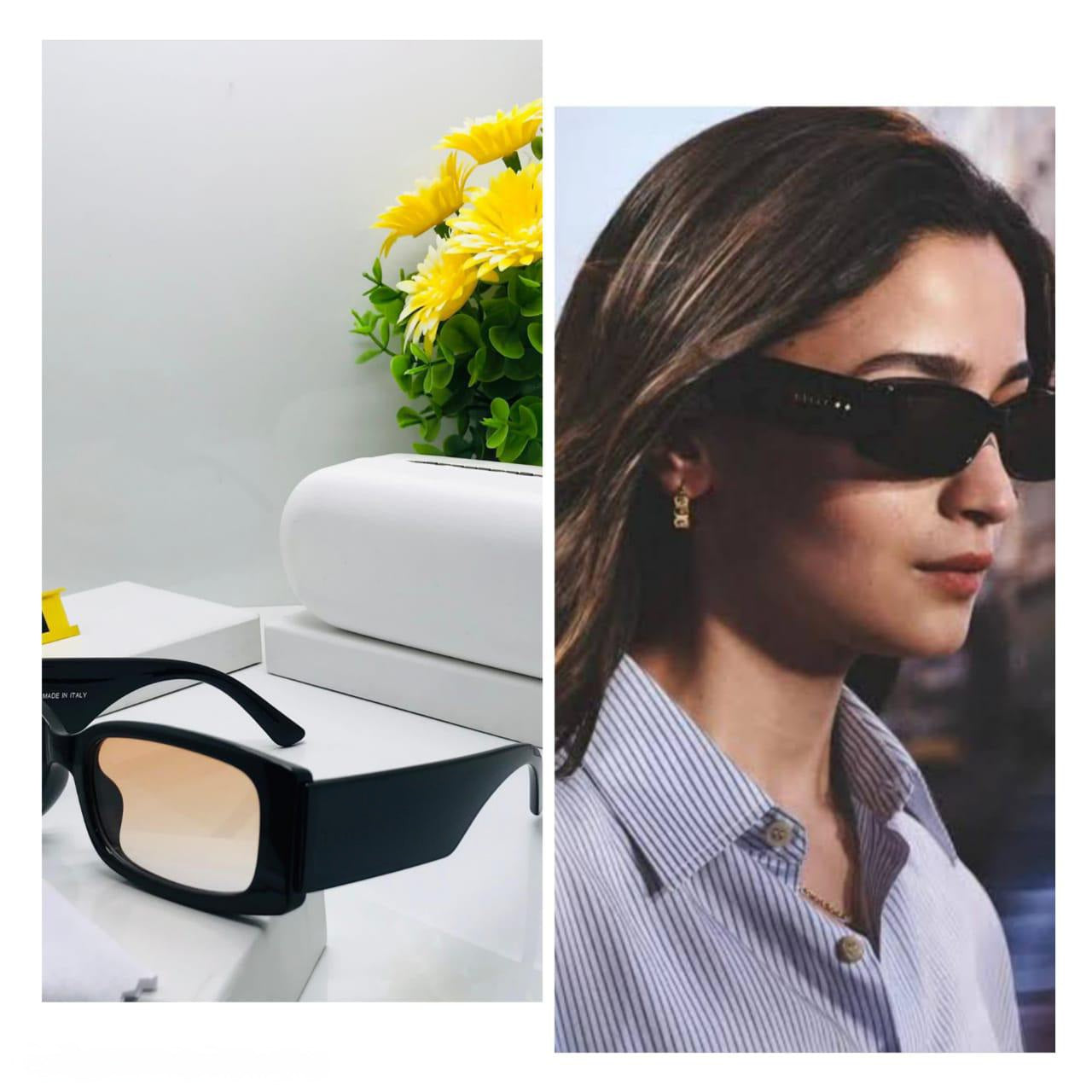 Bollywood actress Alia Bhatt wearing stylish black rectangular sunglasses