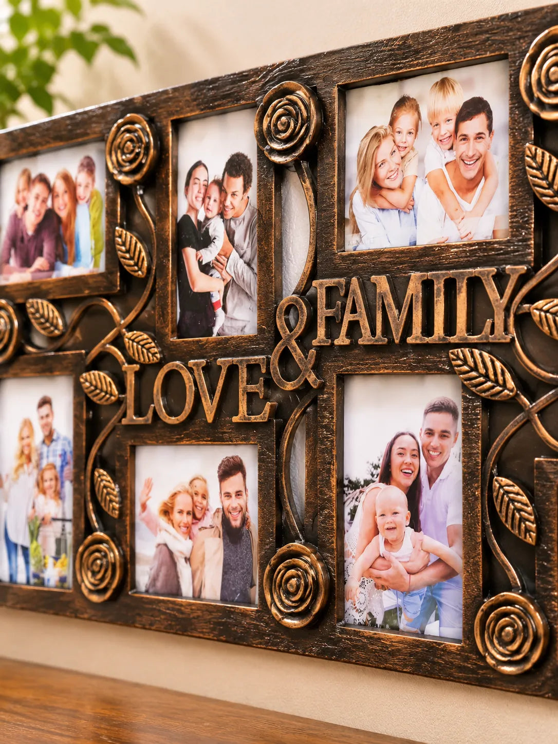 Antique Bronze Love & Family Photo Frame – Multi-Photo Wall Frame | 70 × 34 cm