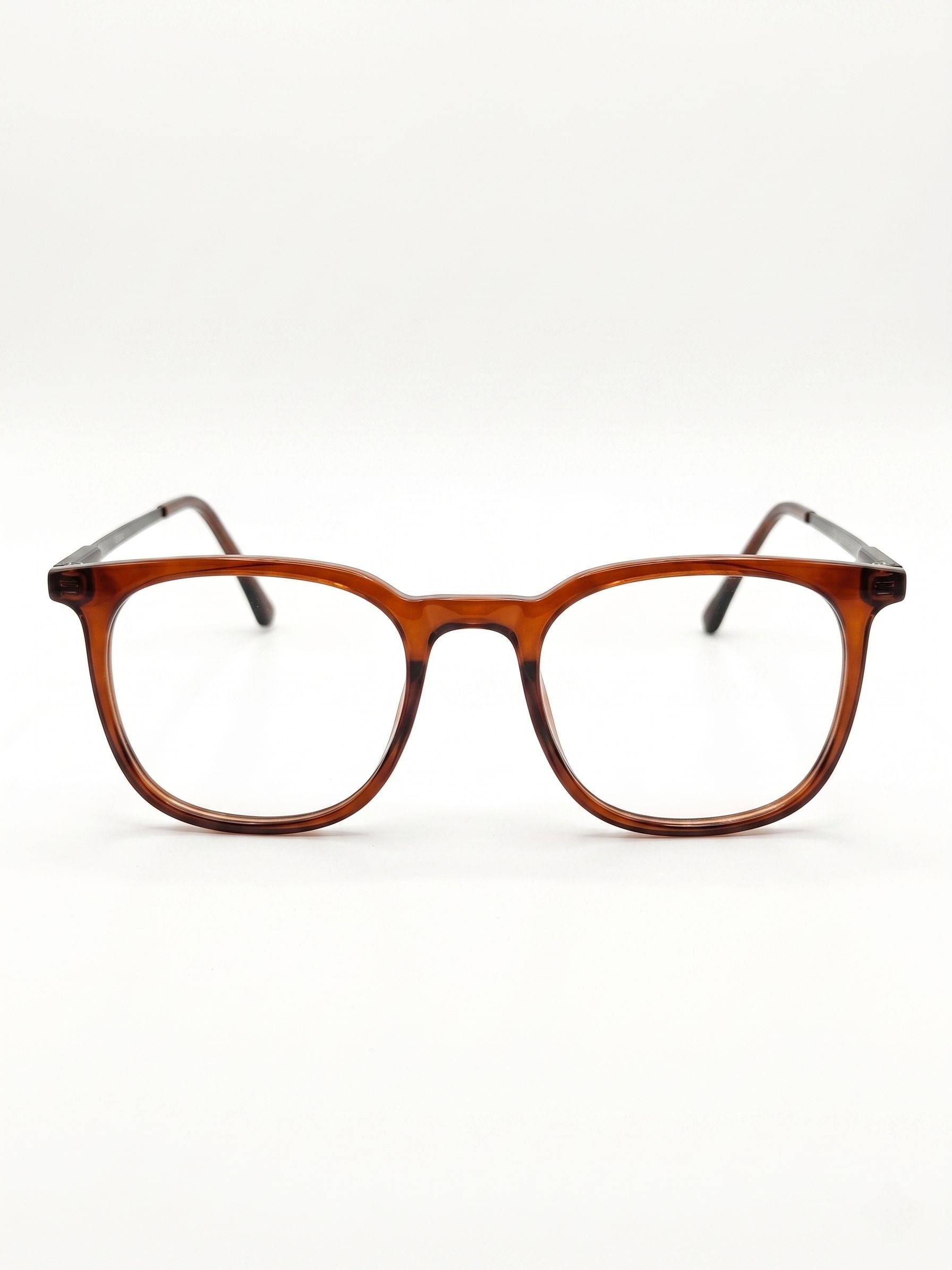 Brown transparent square eyeglasses front view