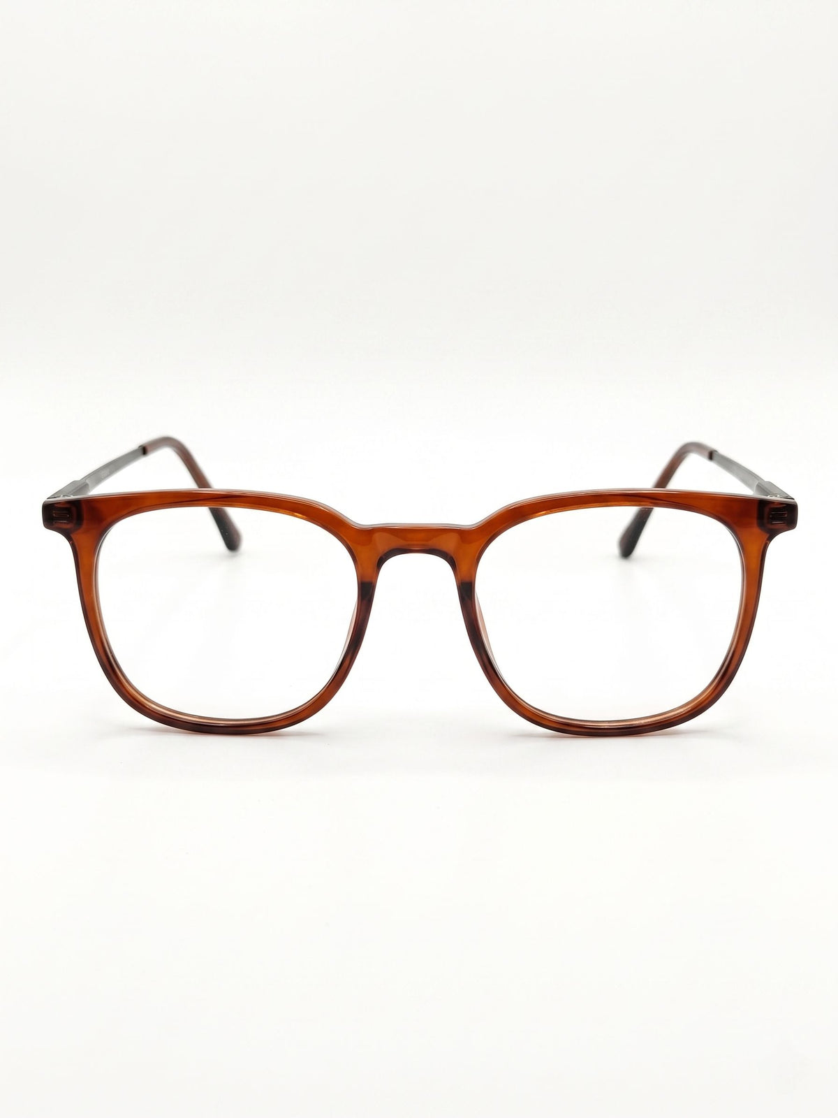 Brown transparent square eyeglasses front view