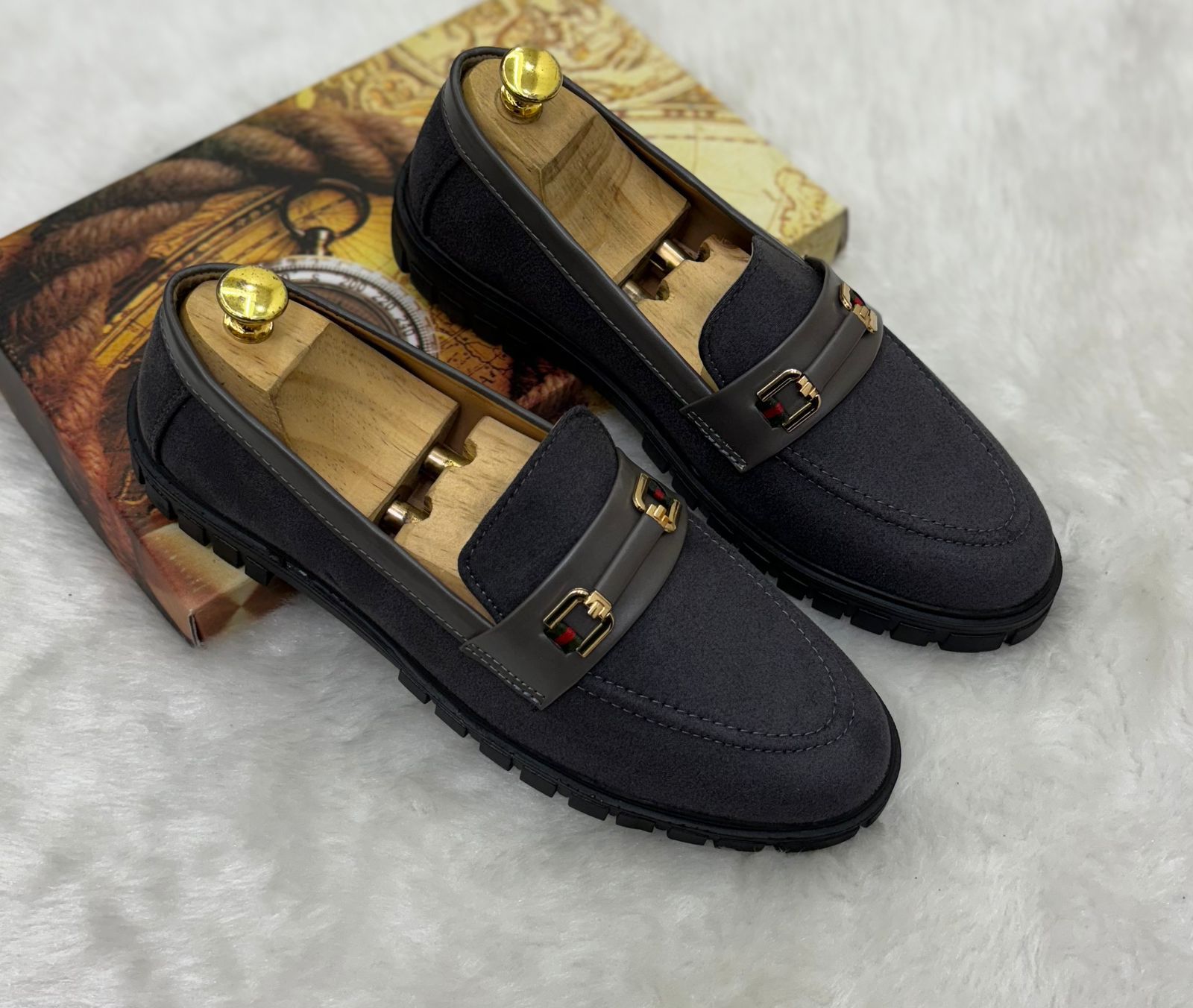 Buckle Design Suede Moccasins Shoes in Black Grey Brown and Tan For Partywear and Casual Wear-FunkyTradition