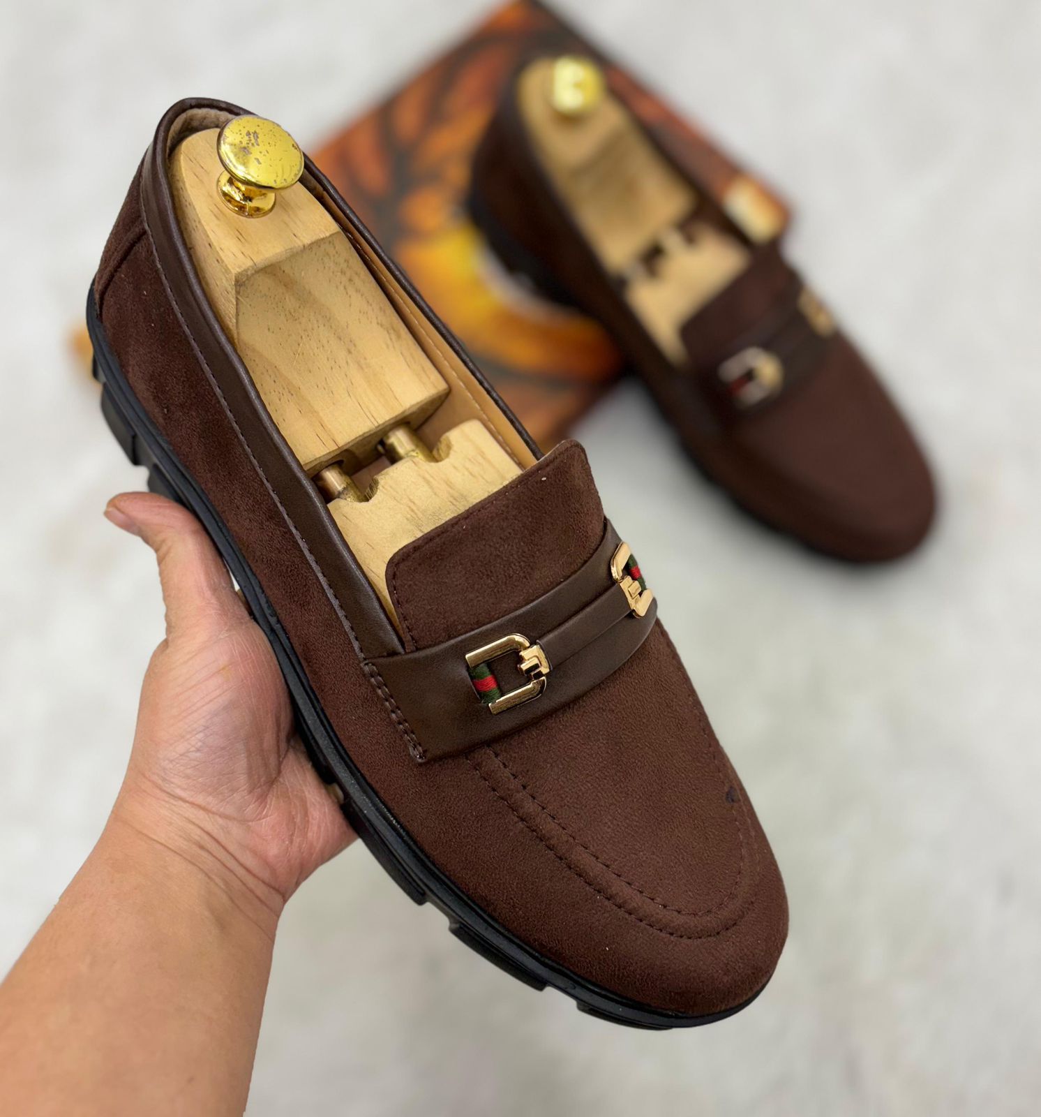 Buckle Design Suede Moccasins Shoes in Black Grey Brown and Tan For Partywear and Casual Wear-FunkyTradition
