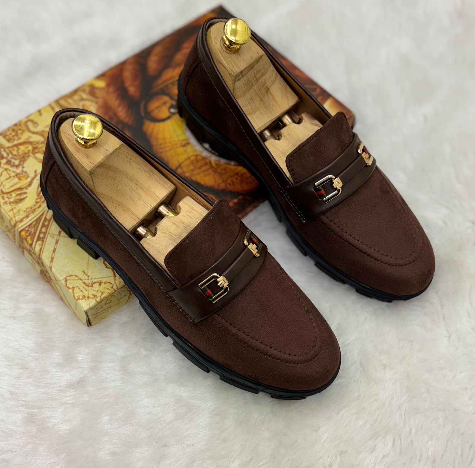 Buckle Design Suede Moccasins Shoes in Black Grey Brown and Tan For Partywear and Casual Wear-FunkyTradition