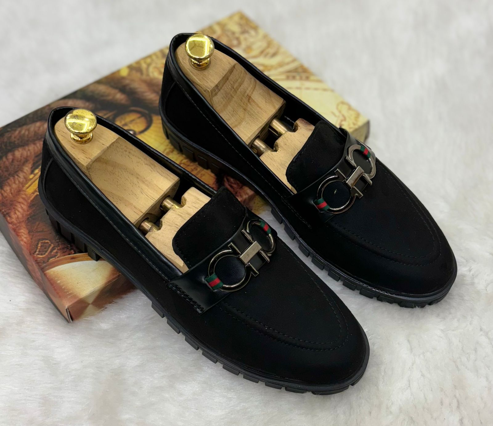 Buckle Design Suede Moccasins Shoes in Black Green Grey Brown and Tan For Partywear and Casual Wear-FunkyTradition