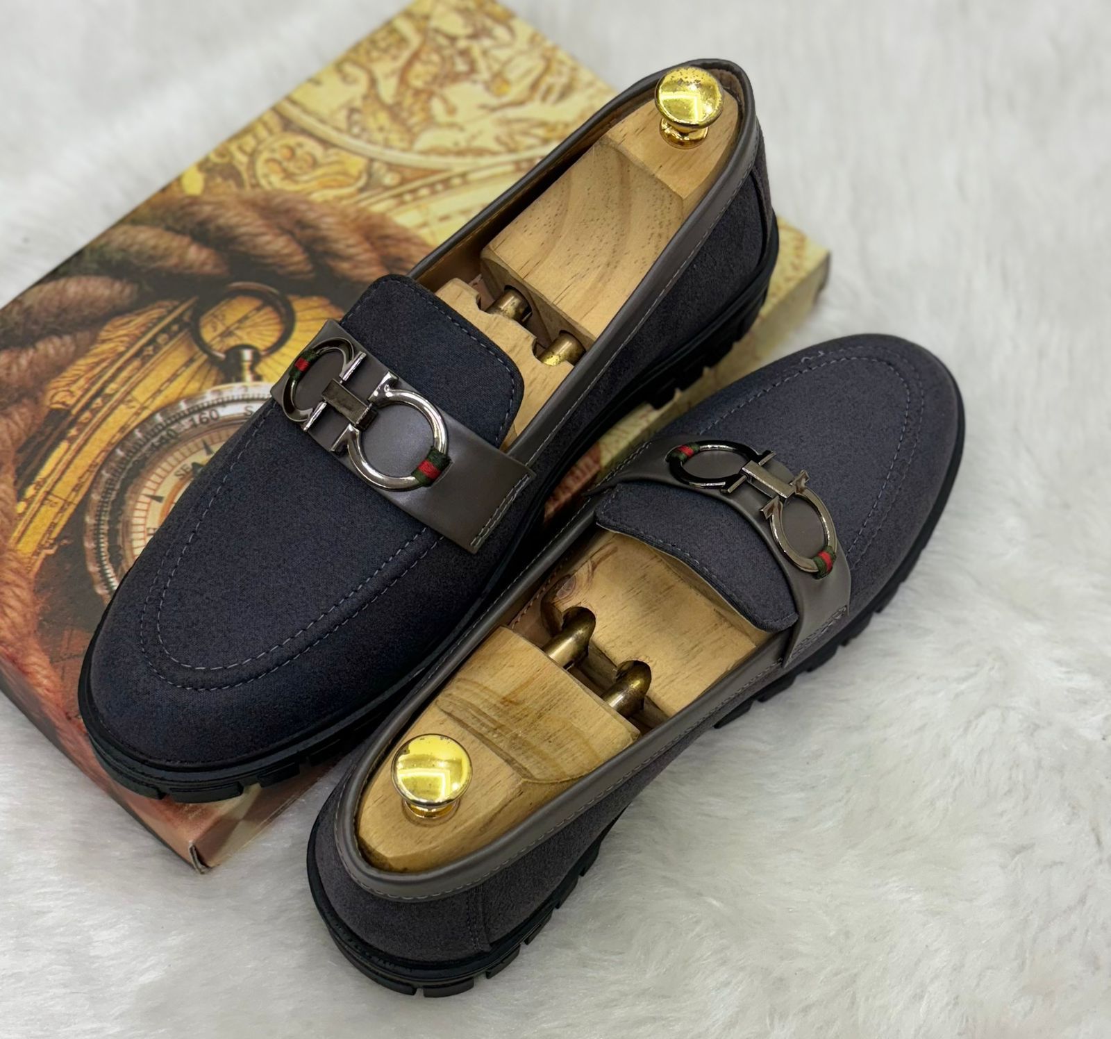 Buckle Design Suede Moccasins Shoes in Black Green Grey Brown and Tan For Partywear and Casual Wear-FunkyTradition