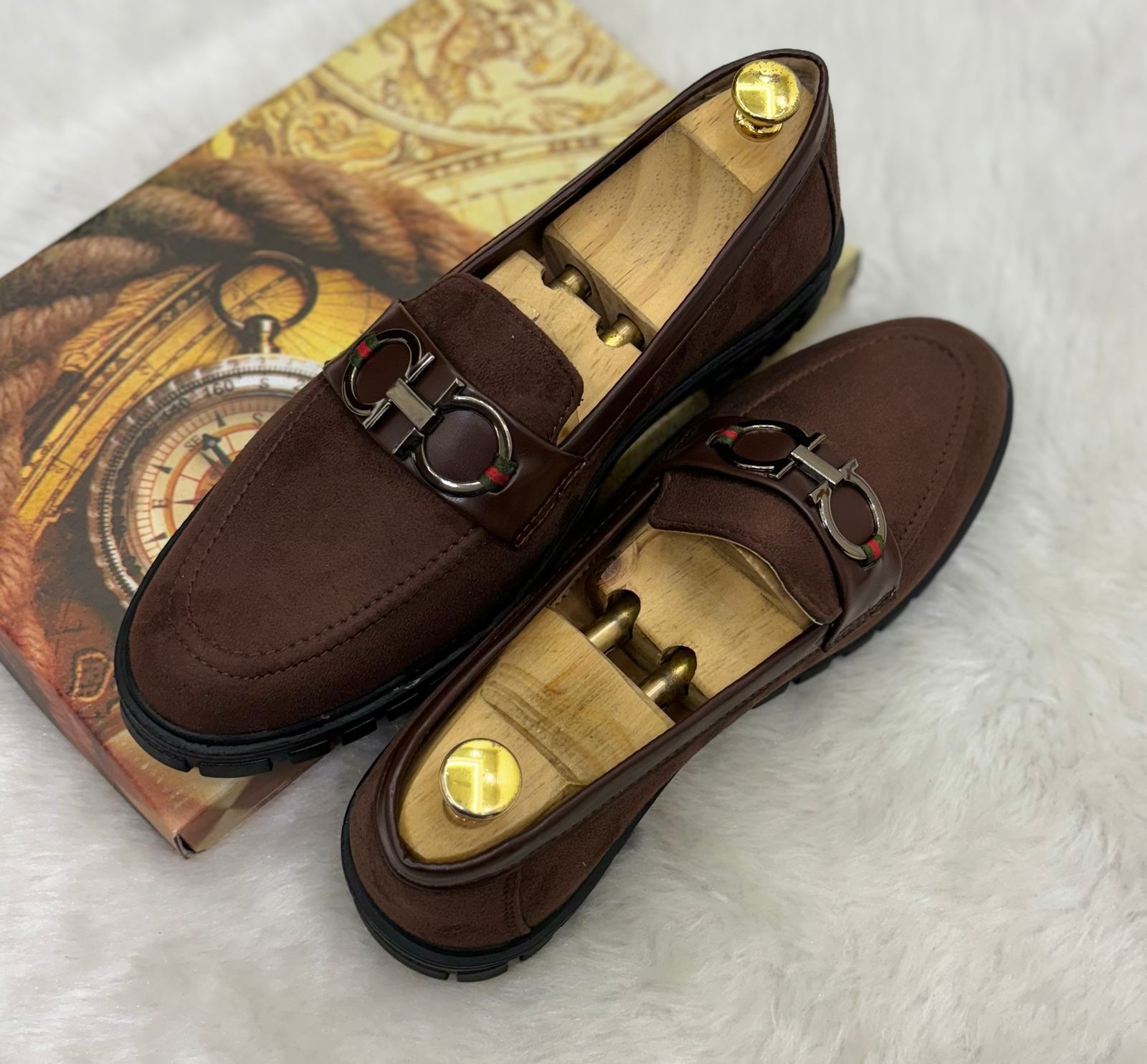 Buckle Design Suede Moccasins Shoes in Black Green Grey Brown and Tan For Partywear and Casual Wear-FunkyTradition
