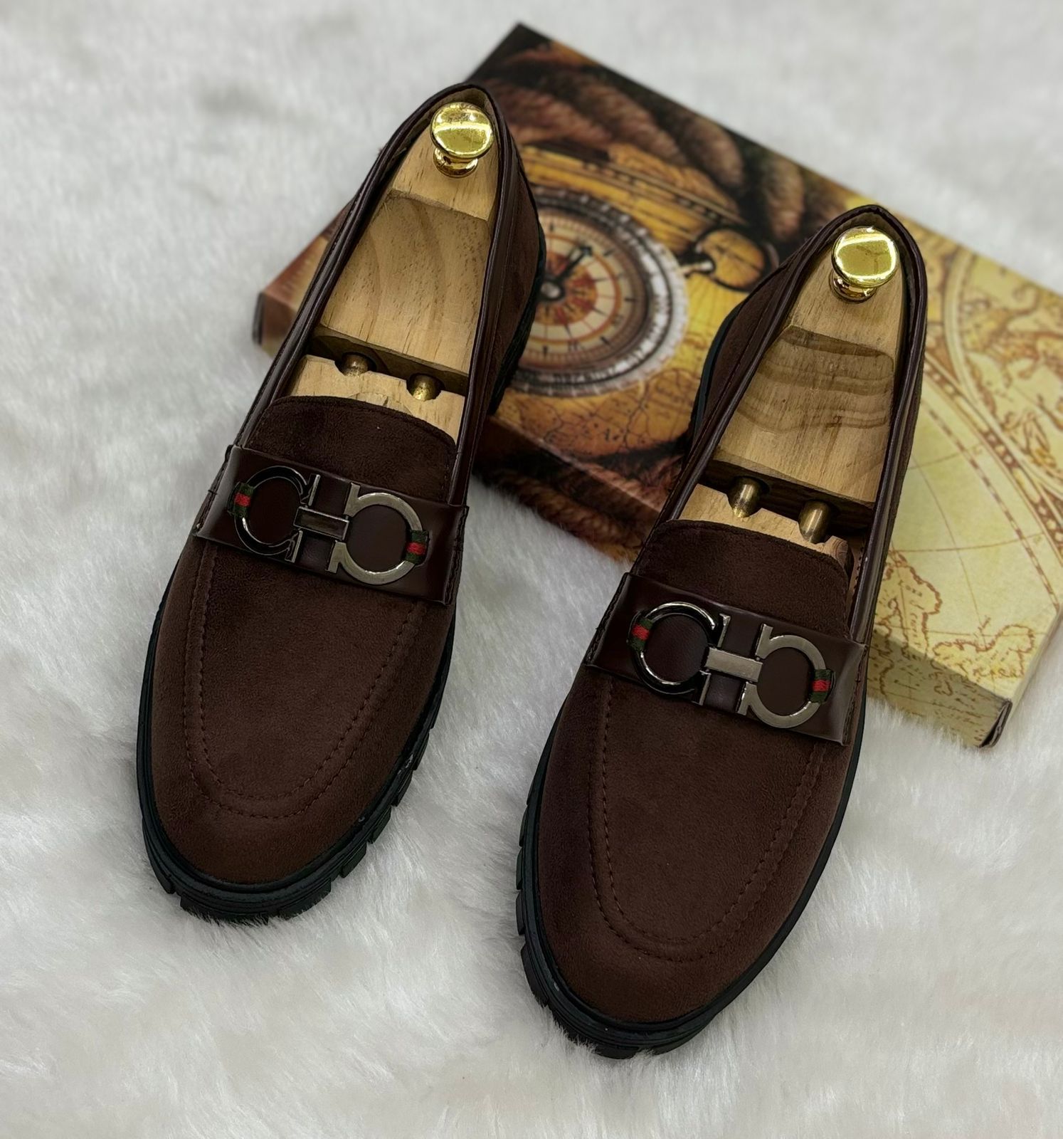 Buckle Design Suede Moccasins Shoes in Black Green Grey Brown and Tan For Partywear and Casual Wear-FunkyTradition