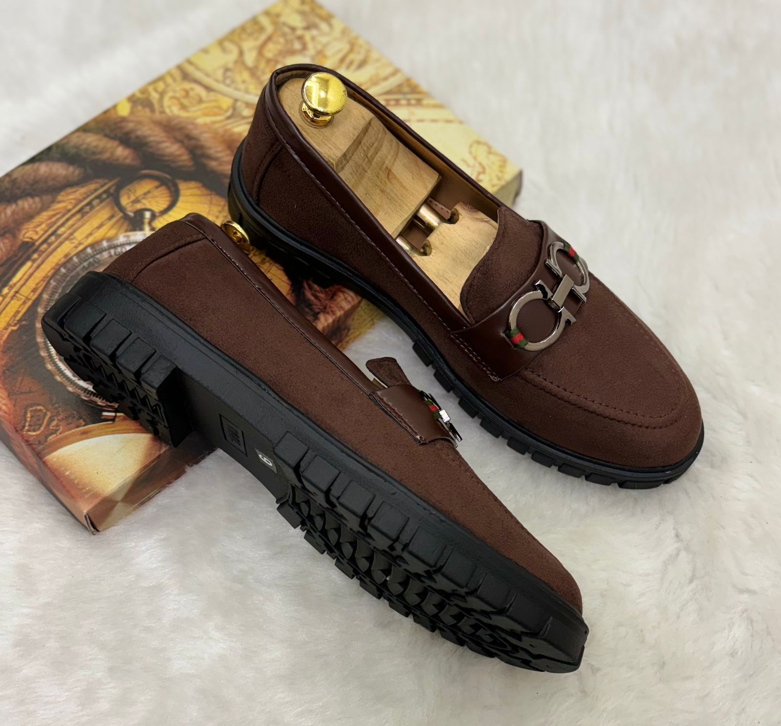 Buckle Design Suede Moccasins Shoes in Black Green Grey Brown and Tan For Partywear and Casual Wear-FunkyTradition