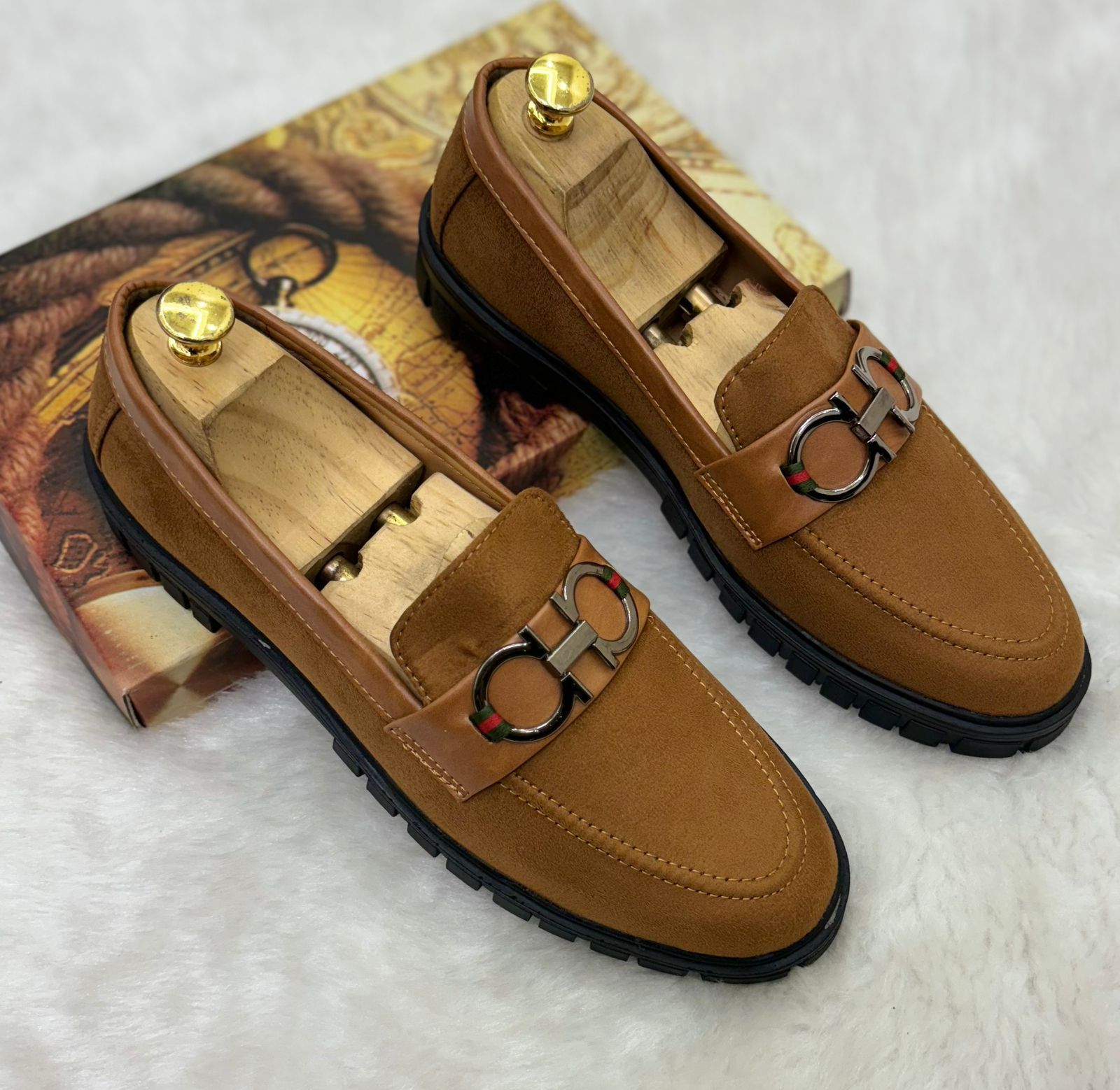 Buckle Design Suede Moccasins Shoes in Black Green Grey Brown and Tan For Partywear and Casual Wear-FunkyTradition