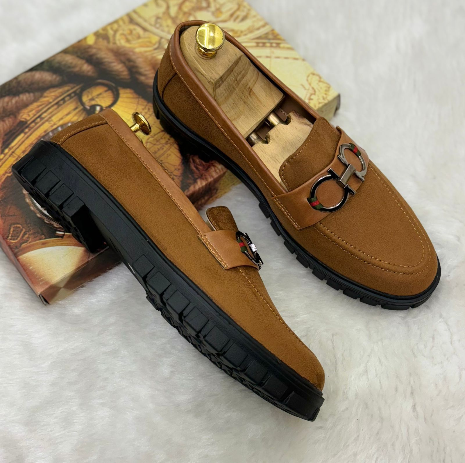 Buckle Design Suede Moccasins Shoes in Black Green Grey Brown and Tan For Partywear and Casual Wear-FunkyTradition