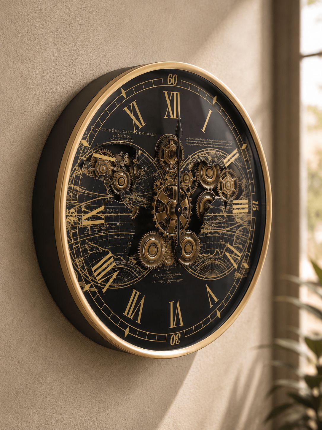 Luxury 60 CM Exposed Gear Wall Clock | Antique Gold Metal Statement Clock
