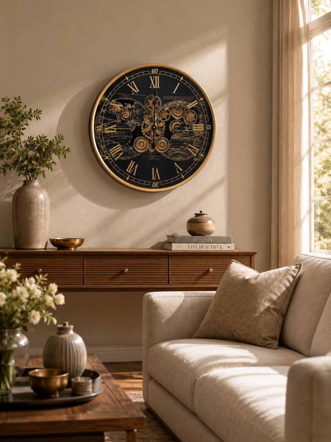 Luxury 60 CM Exposed Gear Wall Clock | Antique Gold Metal Statement Clock