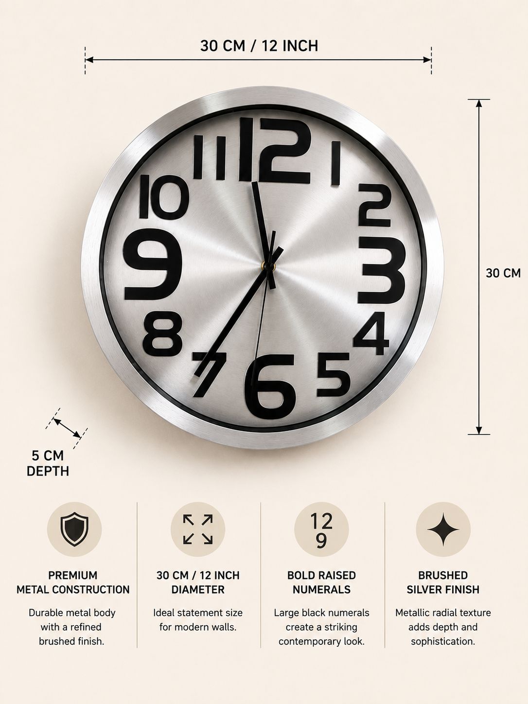 Premium 3-6-9-12 Vastu Wall Clock – 12 Inch Metal Wall Clock