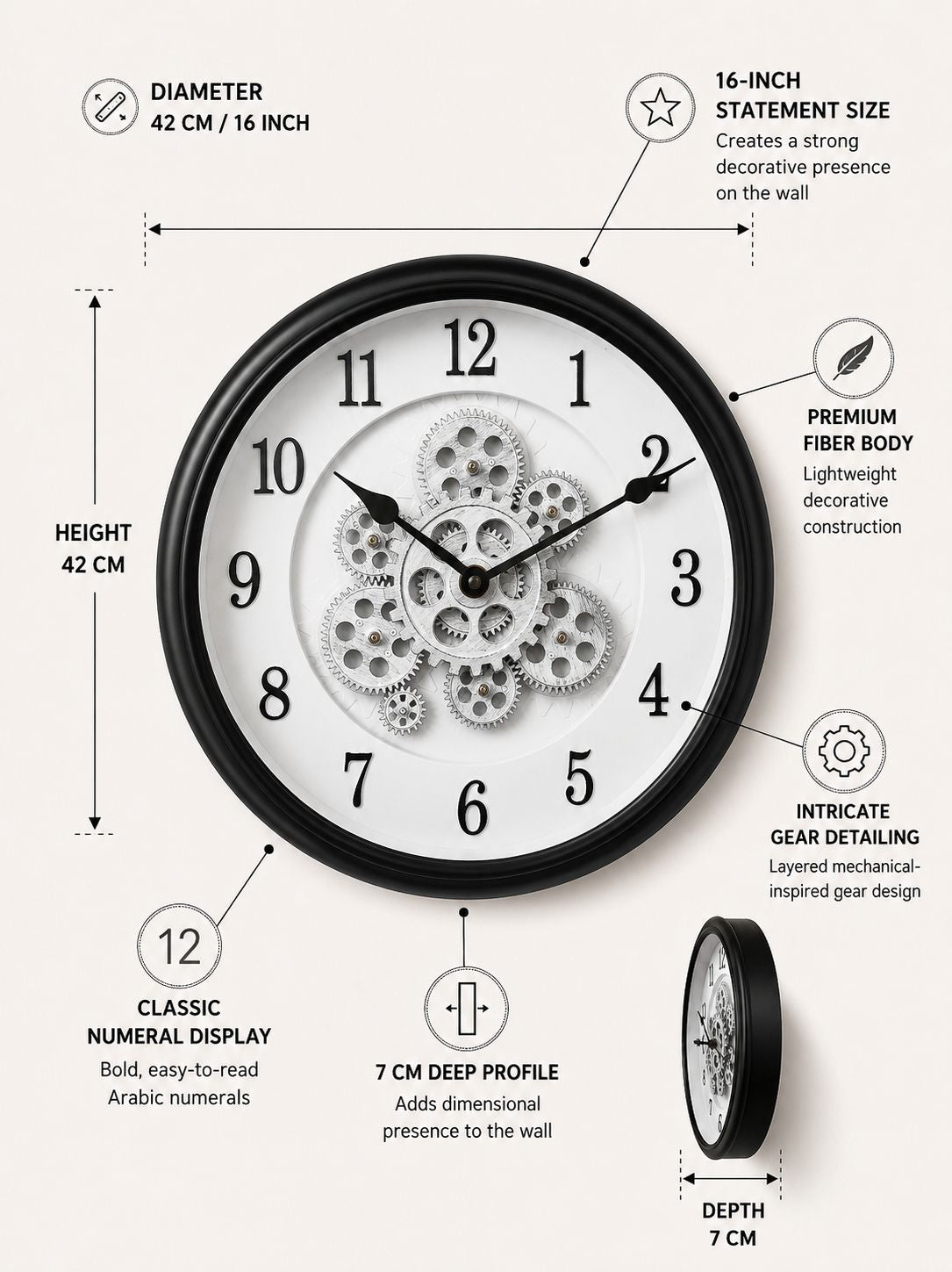 Premium Mechanical Gear Wall Clock – 16 Inch Working Gear Decorative Wall Clock