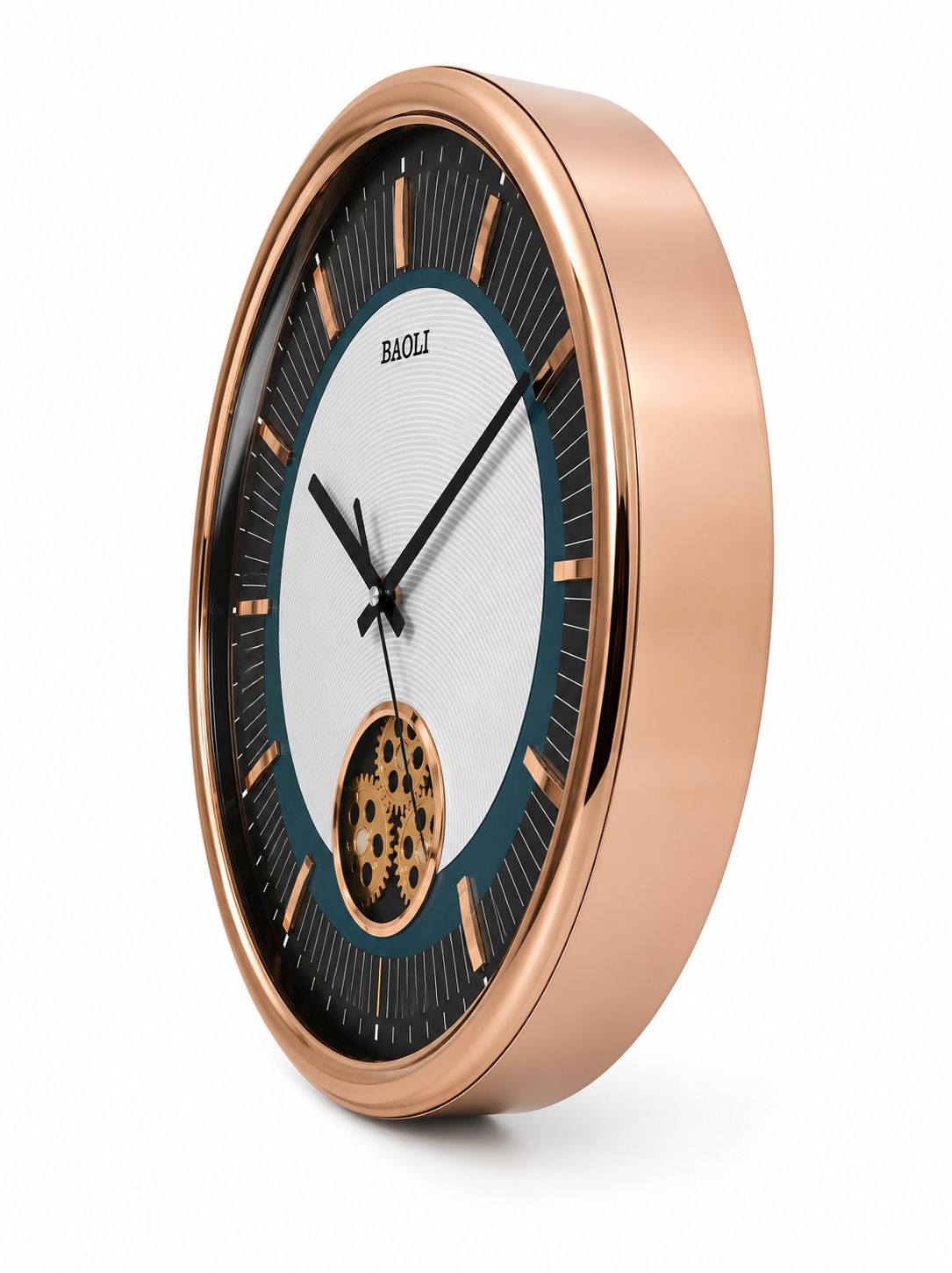 Luxury Rose Gold Moving Gear Wall Clock – 40 CM Silent Quartz Decorative Wall Clock with Glass Front Cover