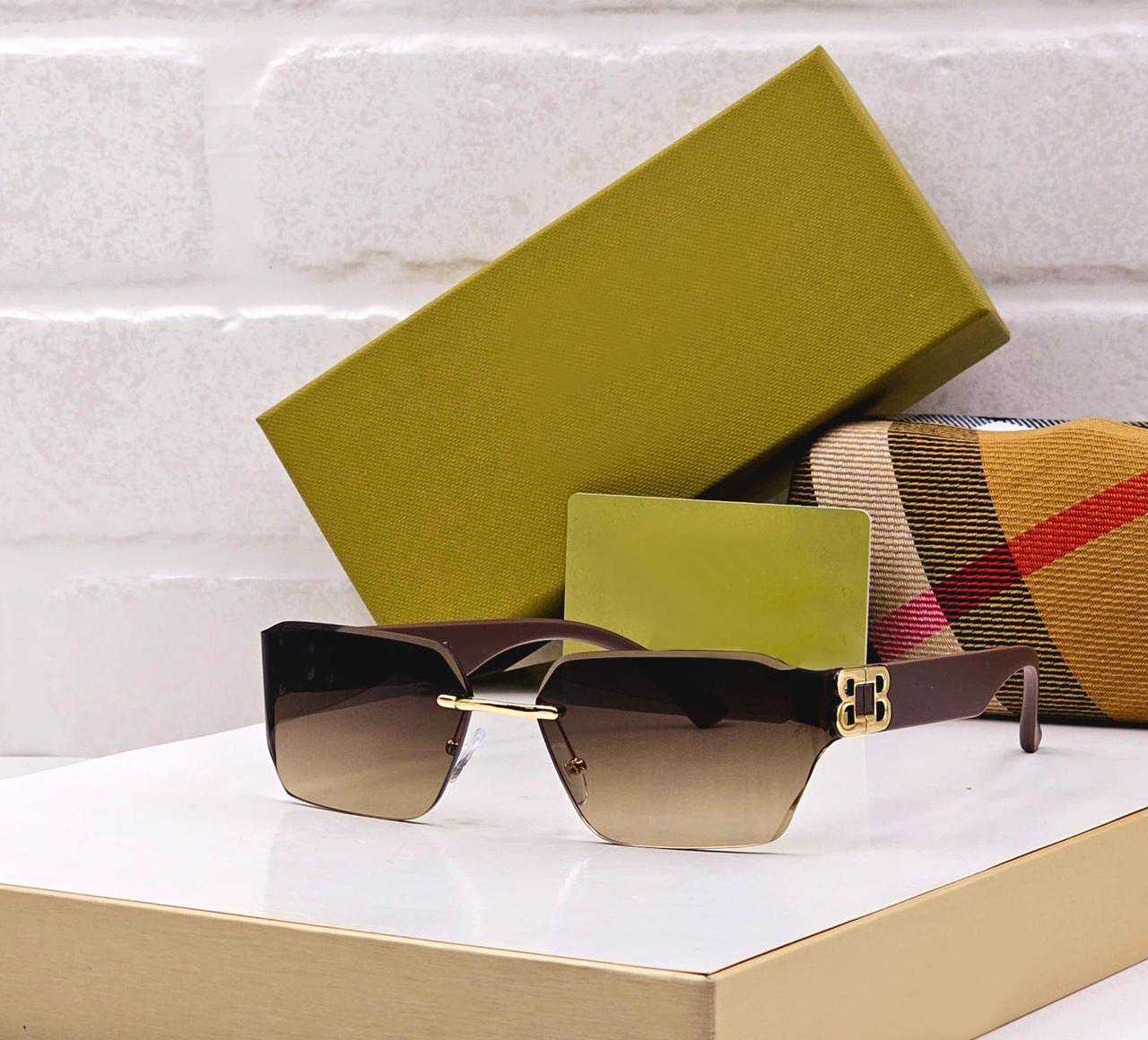 Luxury Semi-Rimless Square Sunglasses with Gold Side Detail - FunkyTradition