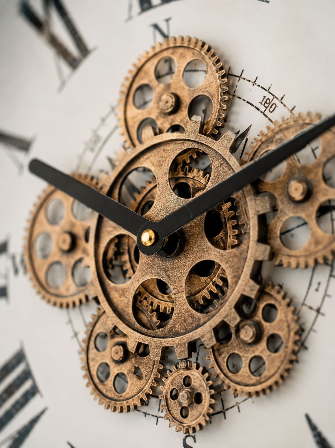 Close-Up View of Decorative Moving Gear Mechanism
