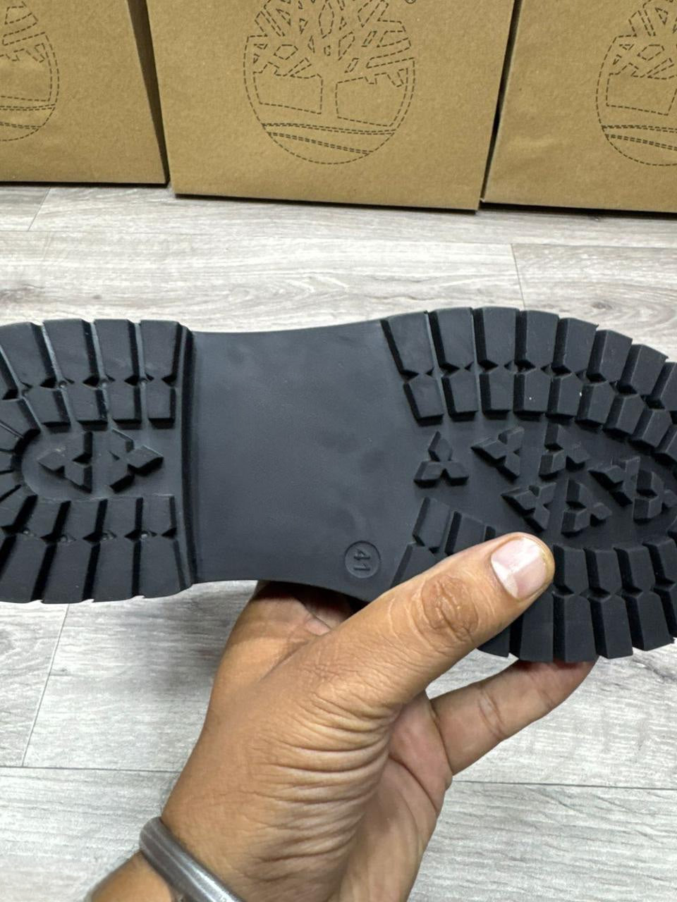 Close-up of anti-slip black TPR sole of FunkyTradition hiking boot.