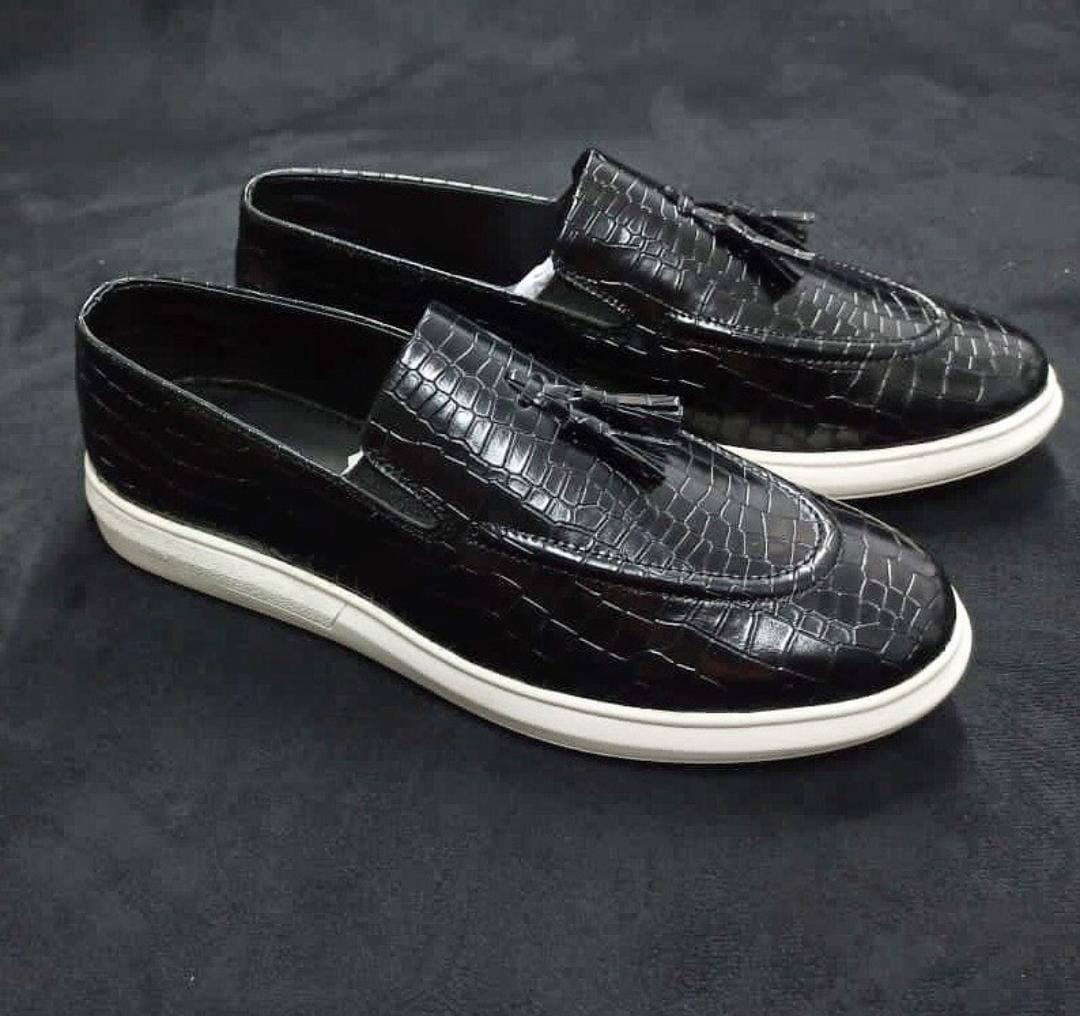 Croco Tassel Black White Sneakers Shoes For Party wear And Casual wear - FunkyTradition