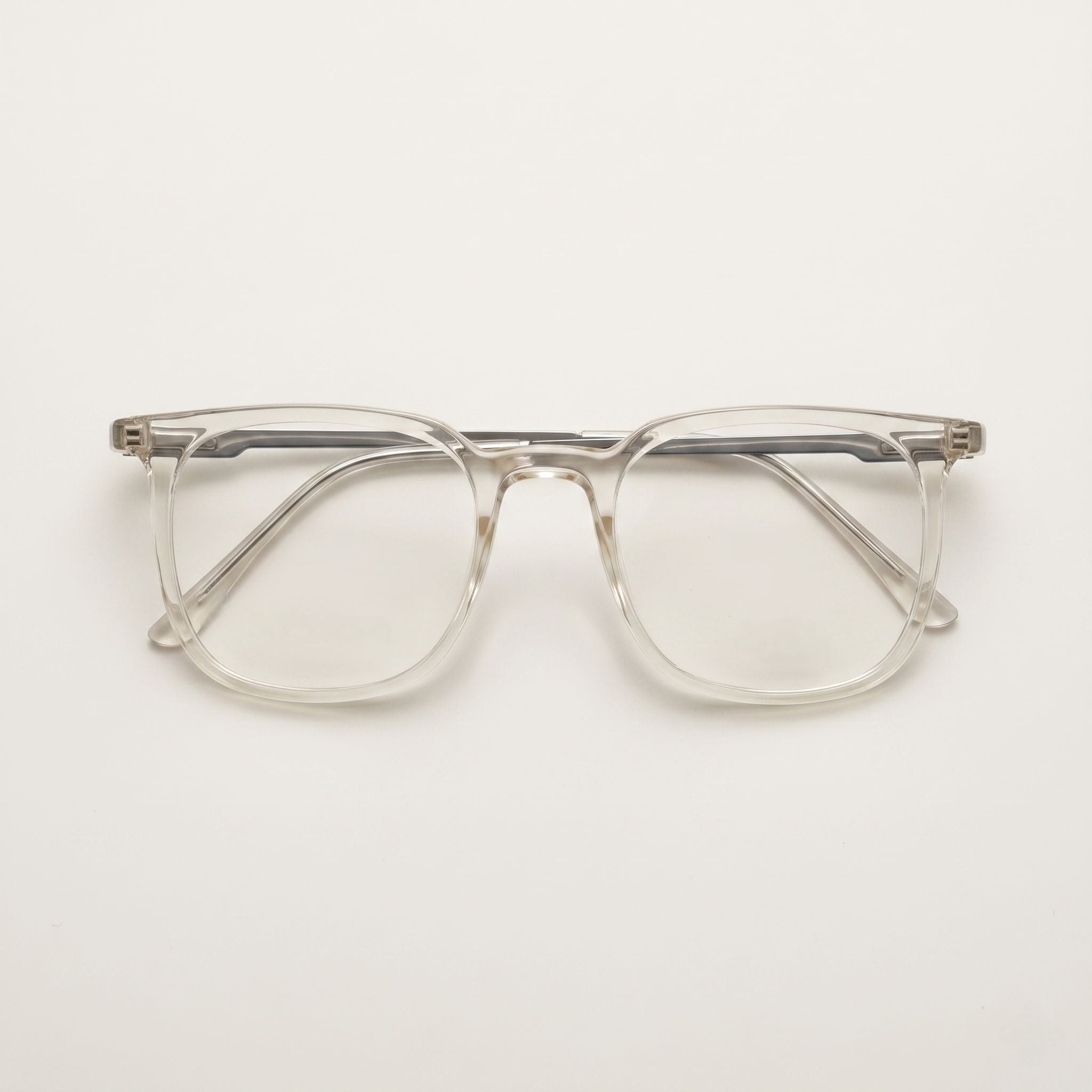 Crystal clear transparent square eyeglasses with silver metal temples